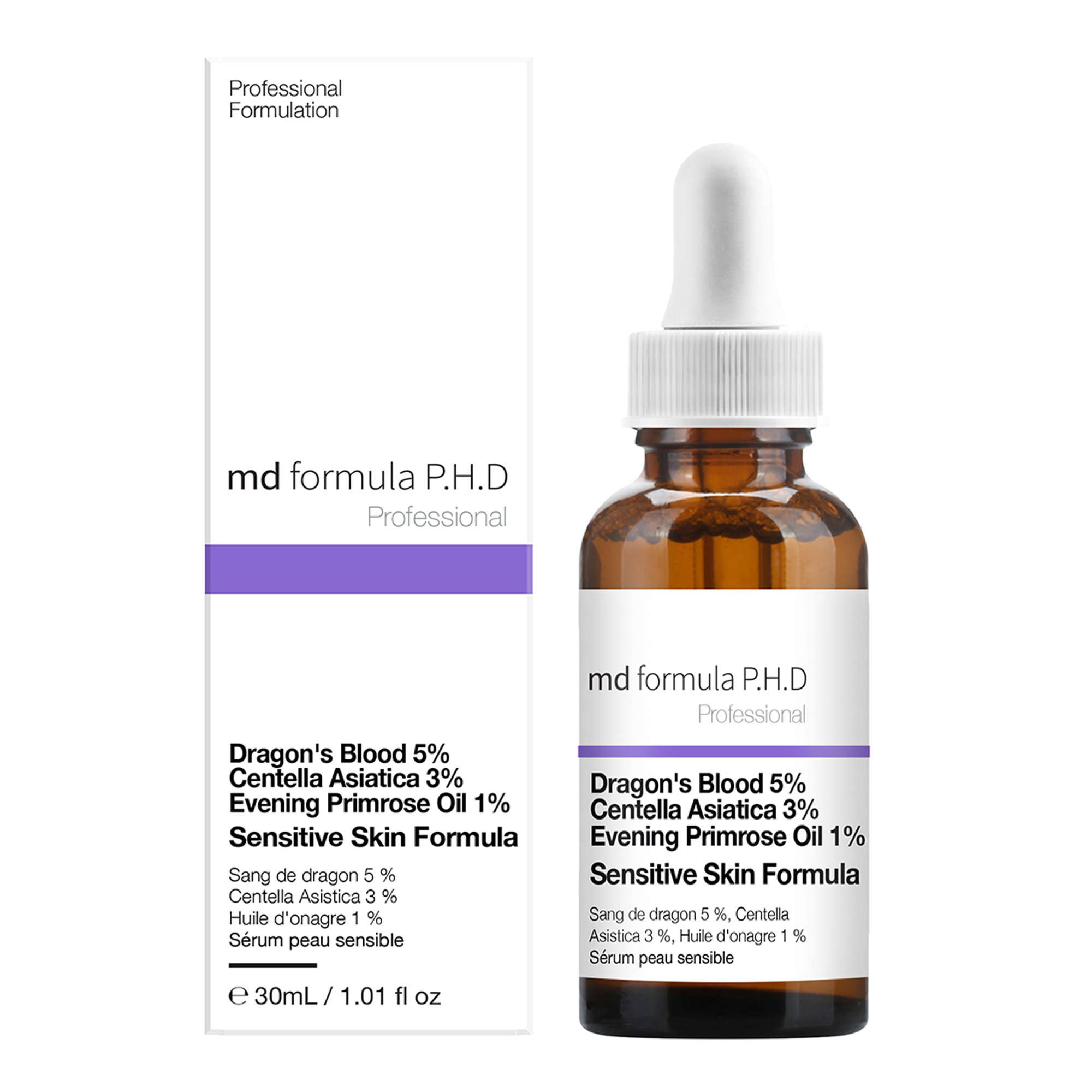 Pelle sensibile: sangue di drago 5%, centella asistica 3%, olio di enotera 1% Md Formula vista0