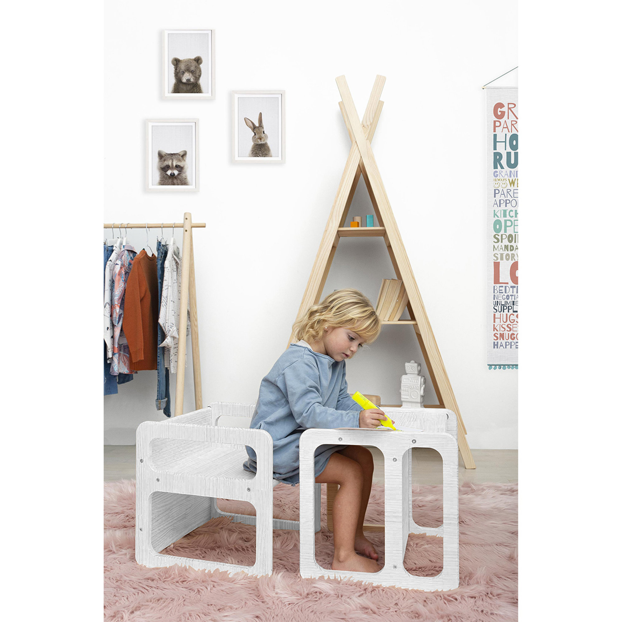 Set de 3 chaises Cube style Montessori Color (Blanc) Su misura bambino vista1