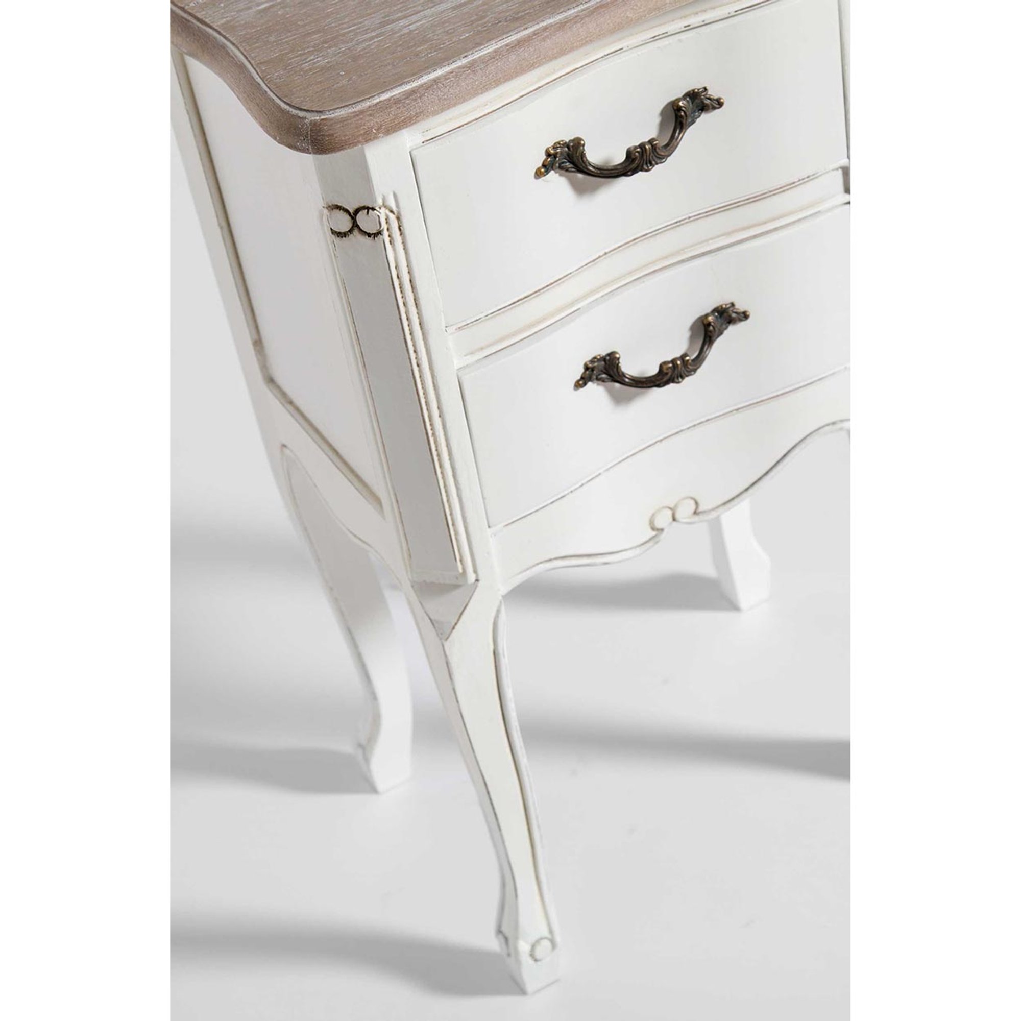 Mesita de noche Romantica Provenza 2 cajones 67 x 40 x 30 cm, madera natural lavada  Interni Bianco & Oro vista8