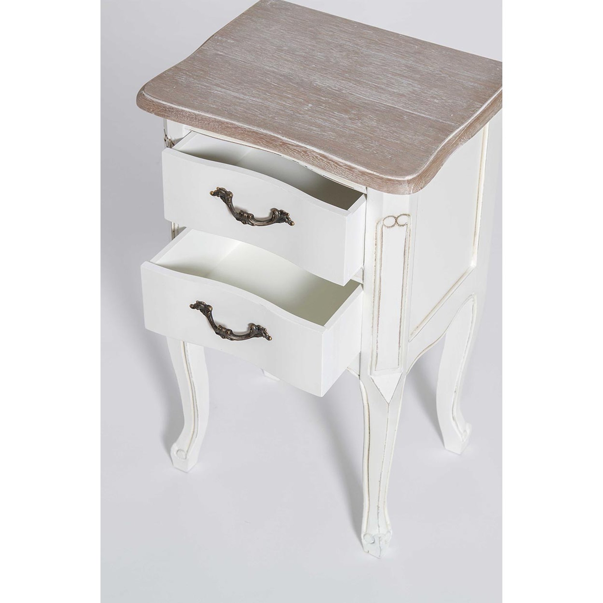 Mesita de noche Romantica Provenza 2 cajones 67 x 40 x 30 cm, madera natural lavada  Interni Bianco & Oro vista7