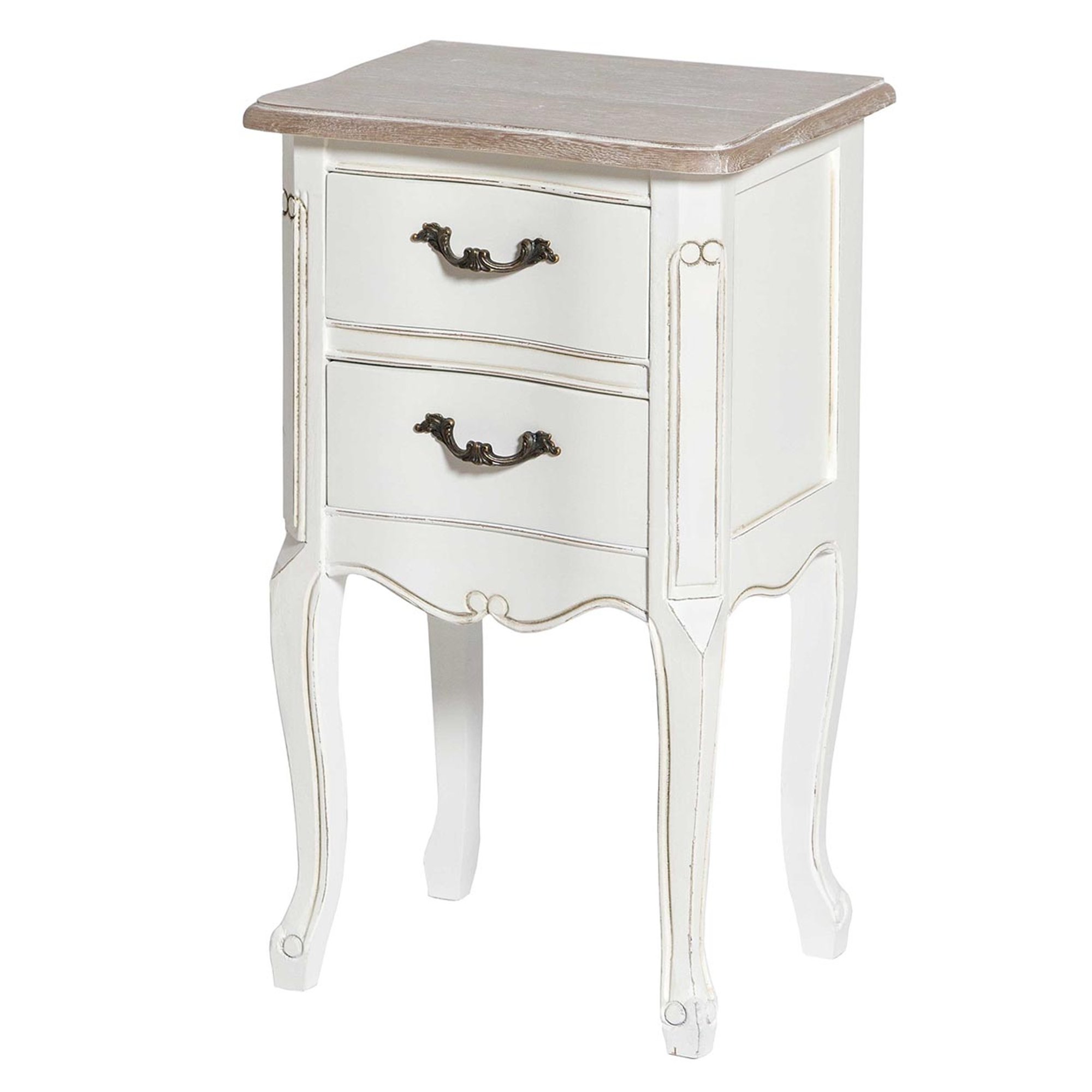 Mesita de noche Romantica Provenza 2 cajones 67 x 40 x 30 cm, madera natural lavada  Interni Bianco & Oro vista0