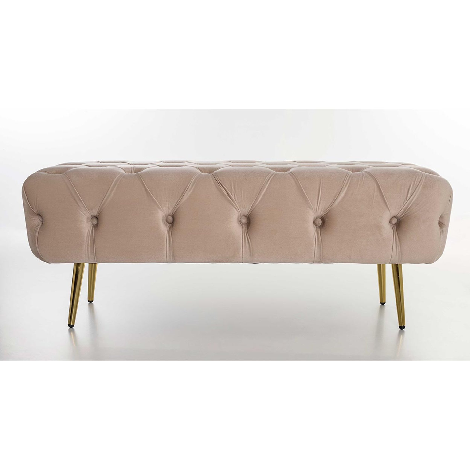 Panca Capitonè Rombo in velluto beige gambe oro 120x50x45 Arredo glamour vista1