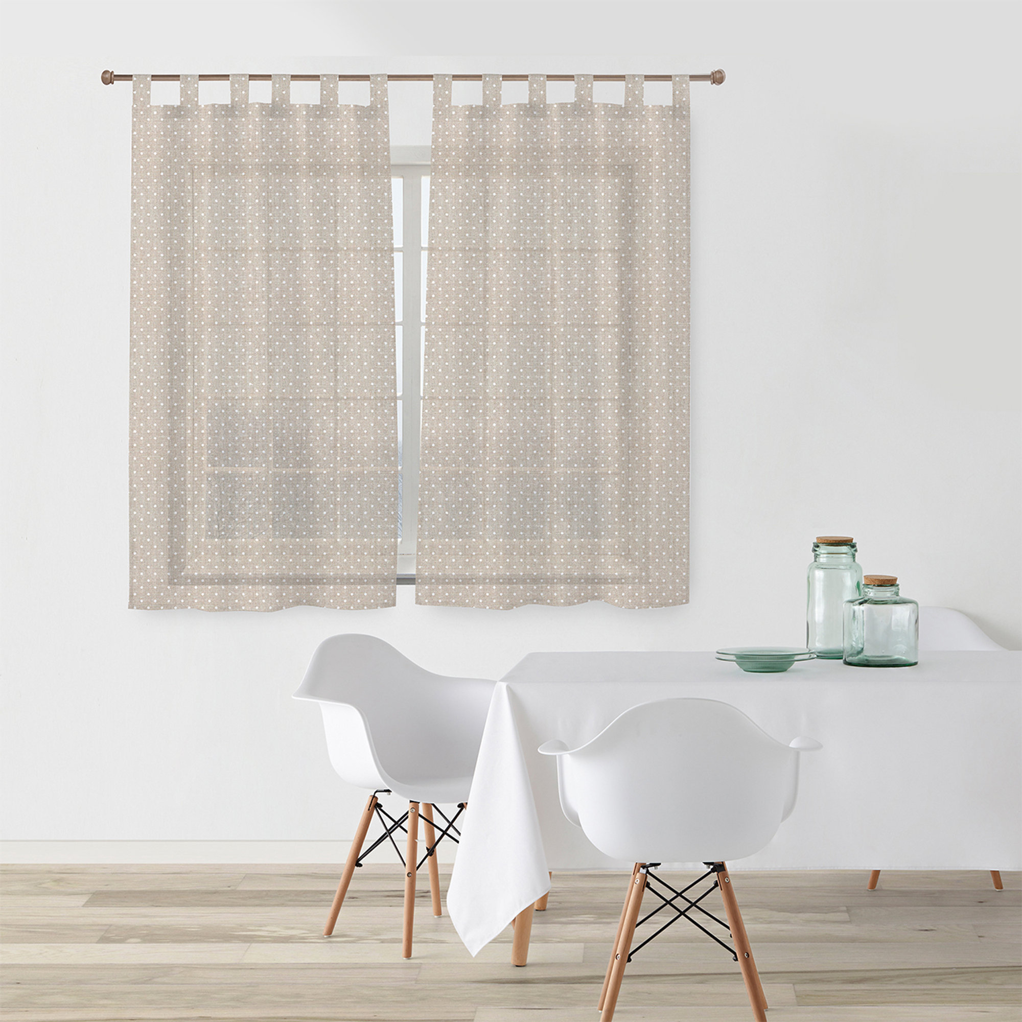 Plumeti Blanco - Visillo para ventana (paquete de 2), color beige Muare vista1