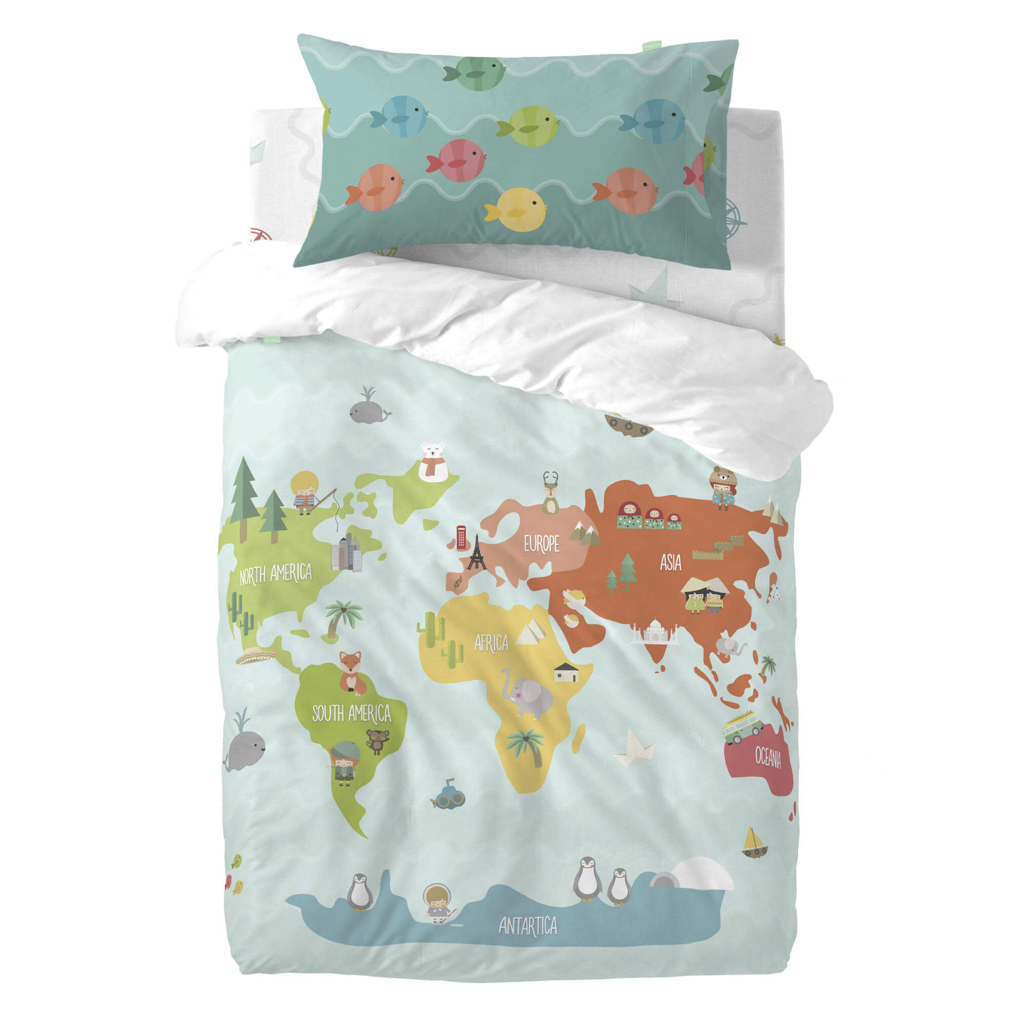 Parure de lit avec housse de couette carte du monde (100 x 120 cm) Happynois vista3