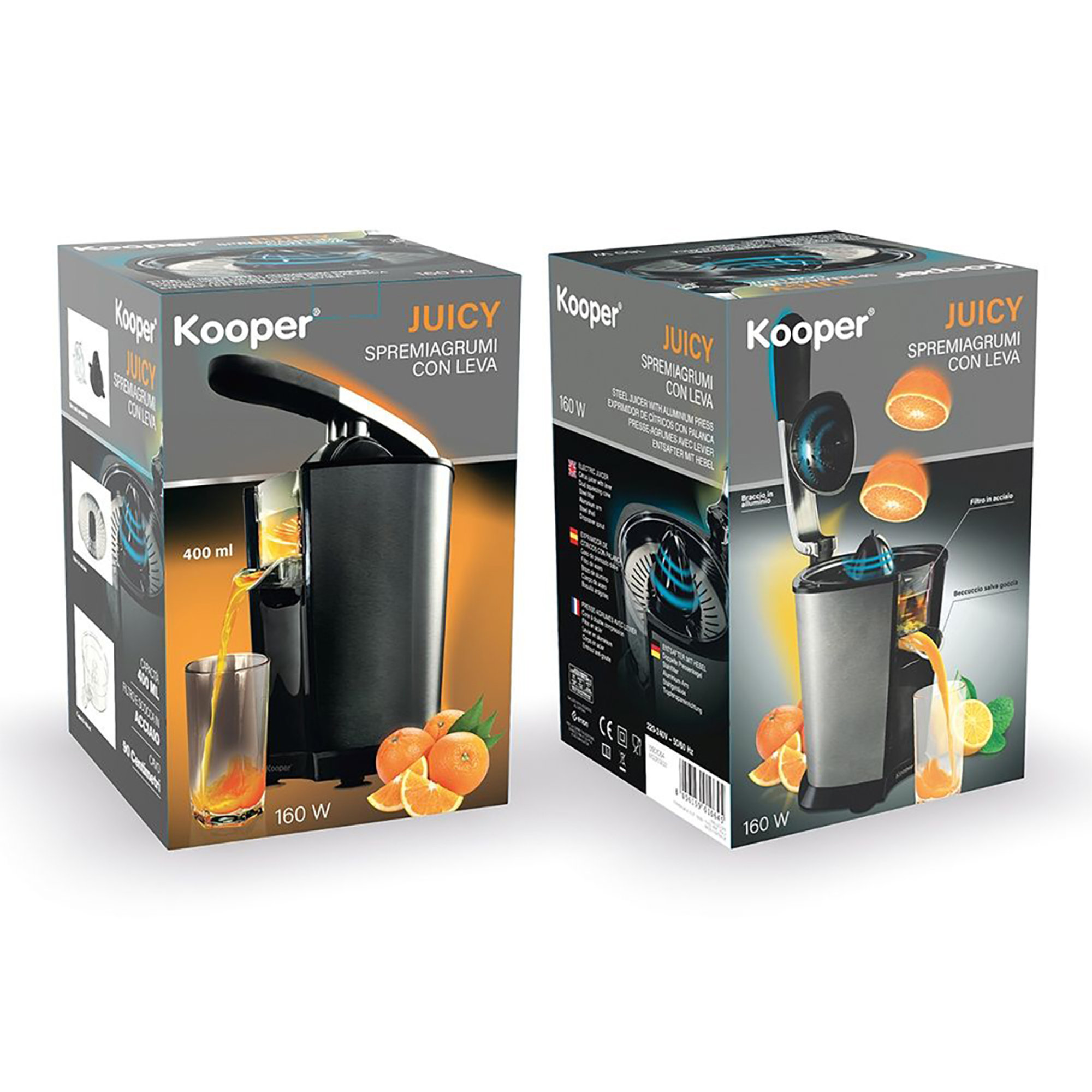 Spremiagrumi elettrico con leva 160W acciaio Kooper vista22