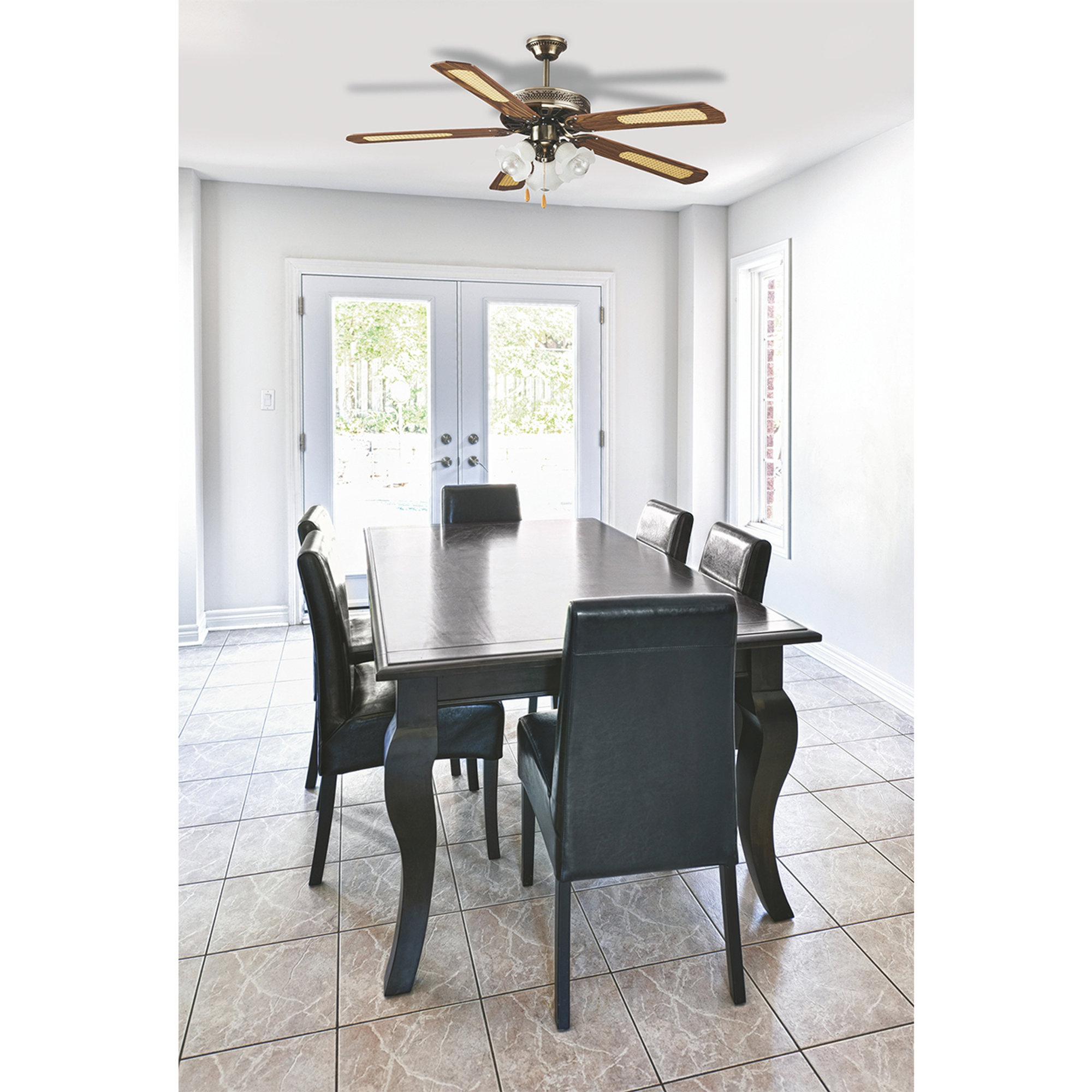 Ventilatore soffitto 5 pale d130cm 3 luci marrone Kooper vista2