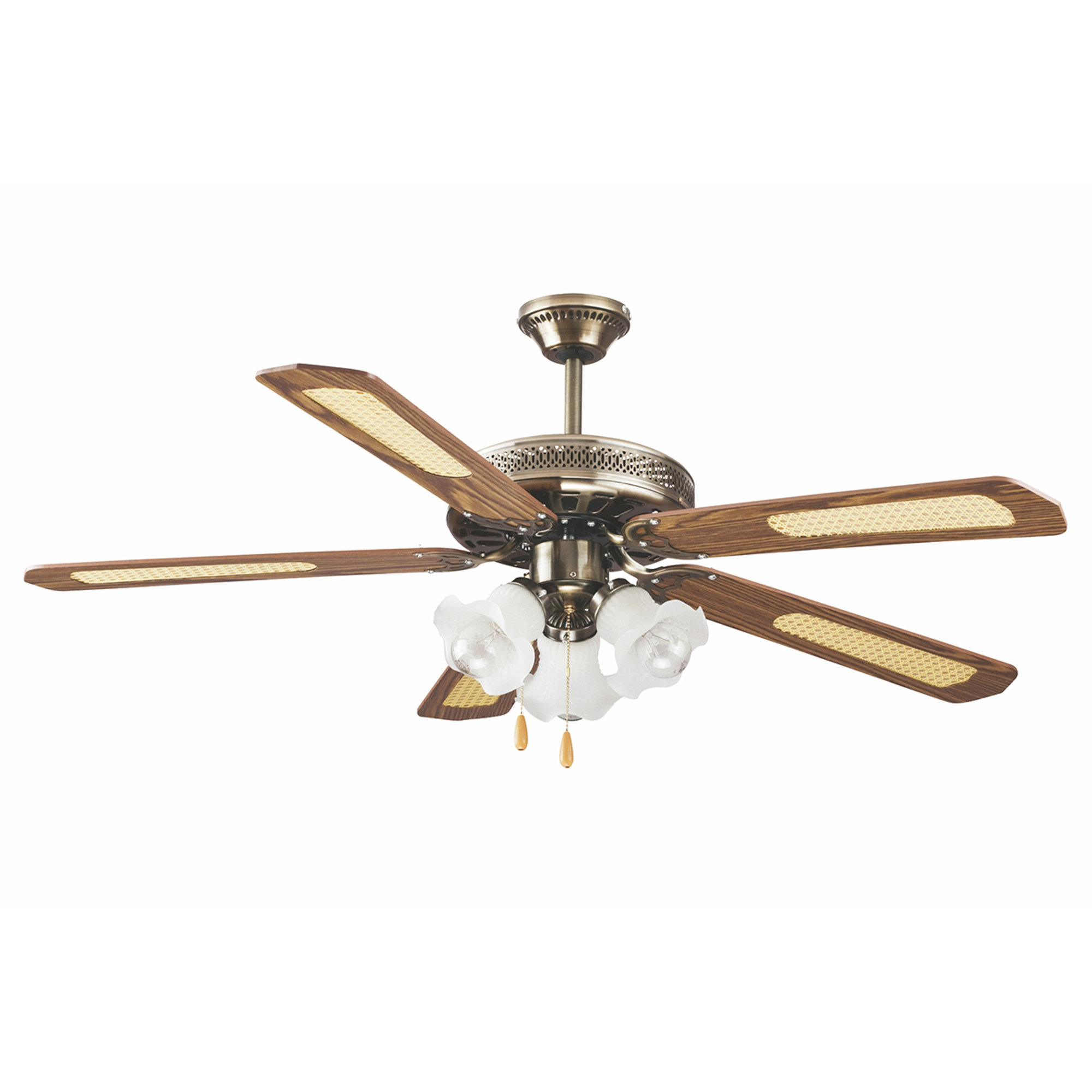 Ventilatore soffitto 5 pale d130cm 3 luci marrone Kooper vista0