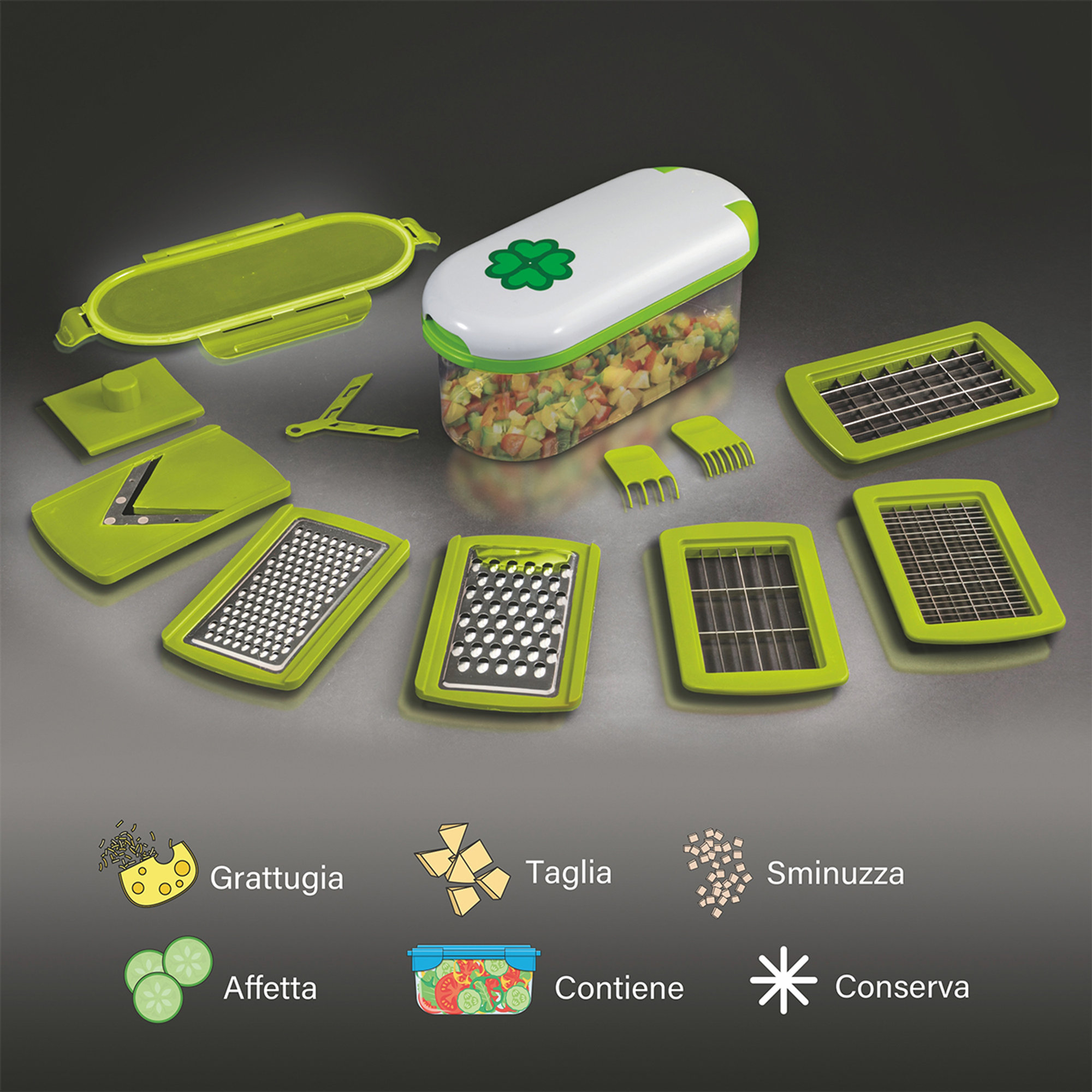 Affettatutto 8 funzioni 13 accessori quadrif.verde Kooper vista9