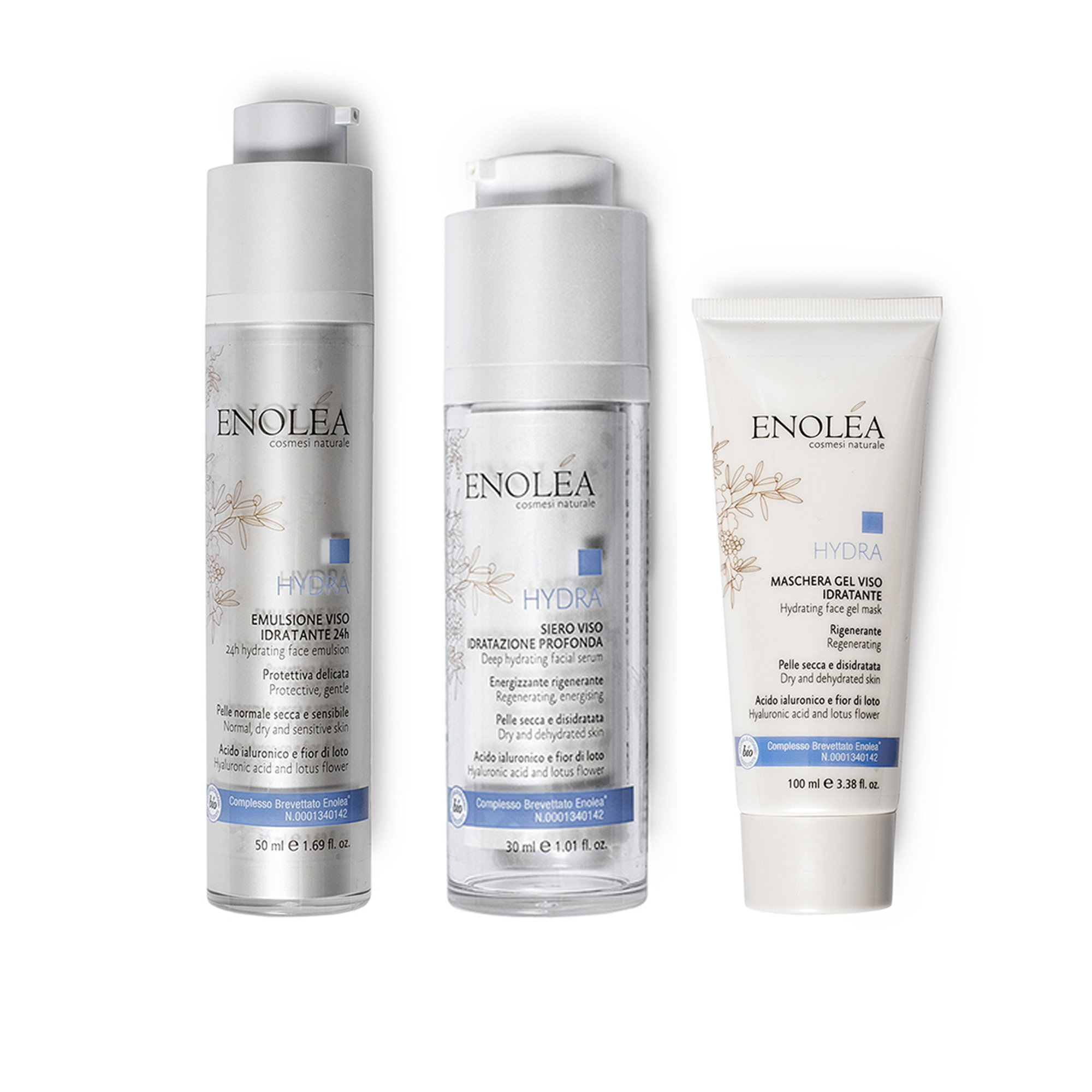 Set de reposición de hidratación y regeneración de la piel (mascarilla HYDRA - sérum MAXIMA - emulsión H24 HYDRA) Enolea vista0