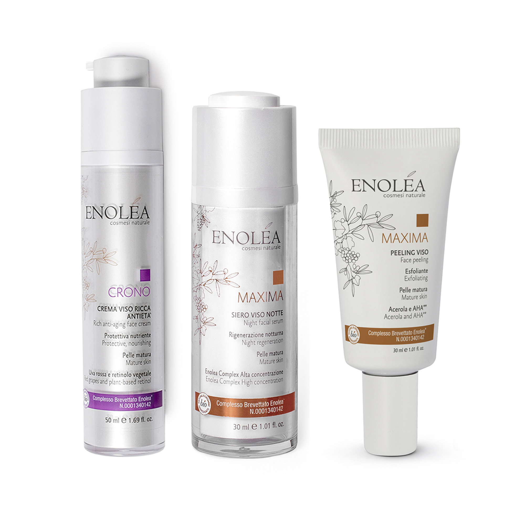 Set preparazione al sole routine viso serale (Peeling viso MAXIMA - Siero MAXIMA - Crema ricca viso CRONO) Enolea vista0