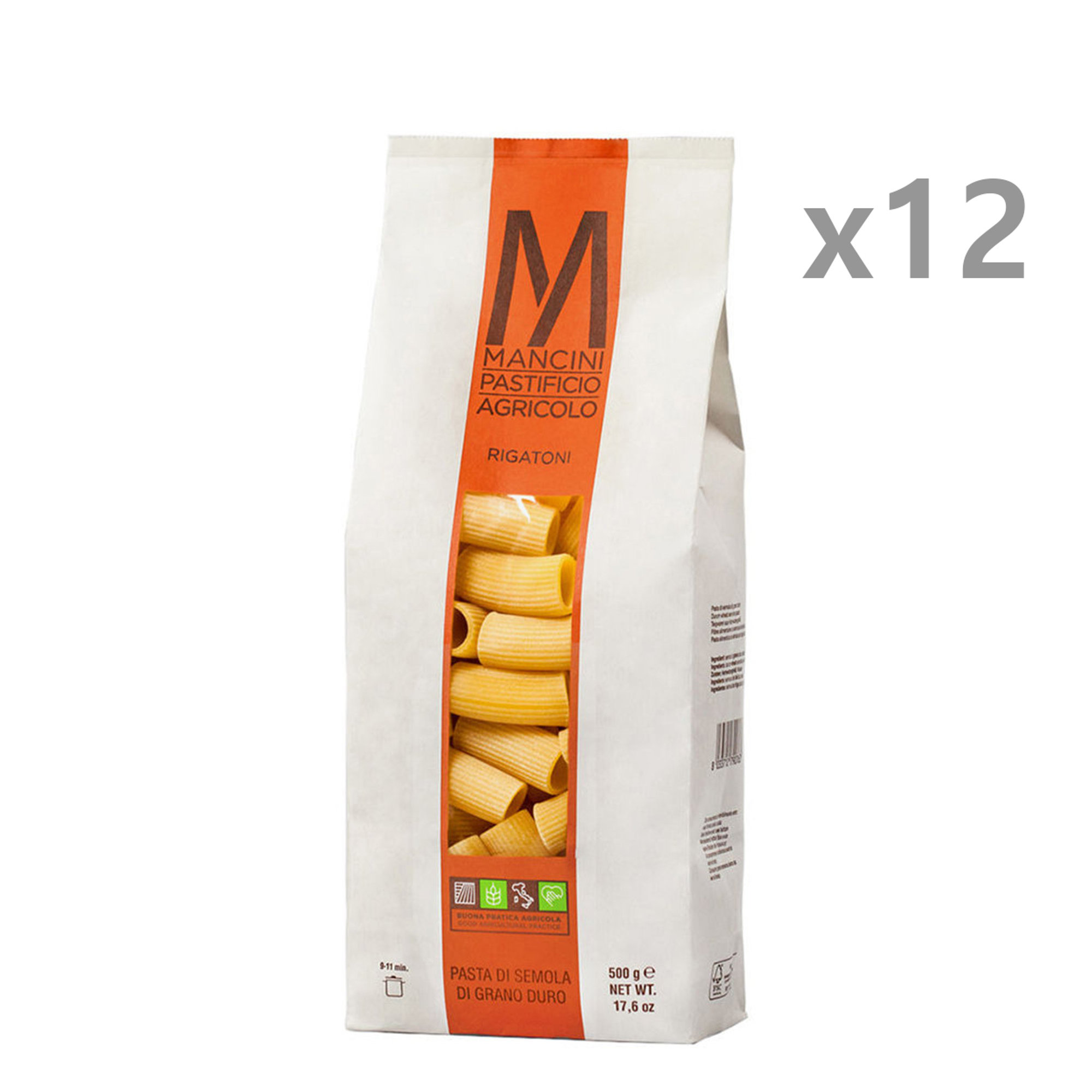 12 conf. rigatoni da 500 gr in busta Pasta Mancini vista0