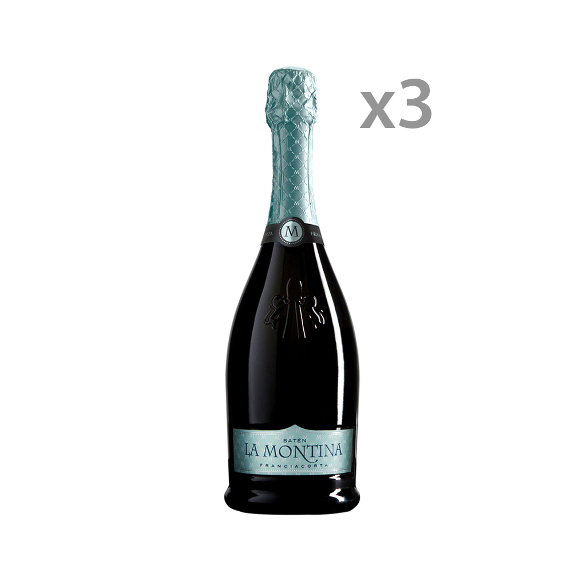 3 bottiglie Franciacorta Satèn in confezione litografata La Montina vista1
