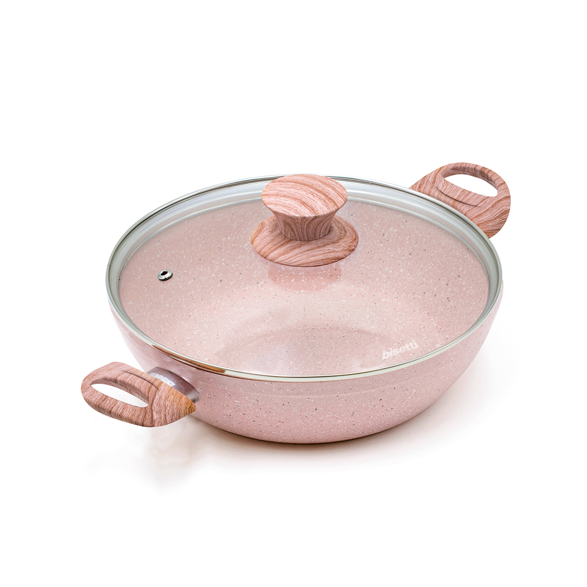 Tegame ø 24 cm "Stonerose" c/coperchio manico legno rosa Bisetti vista0