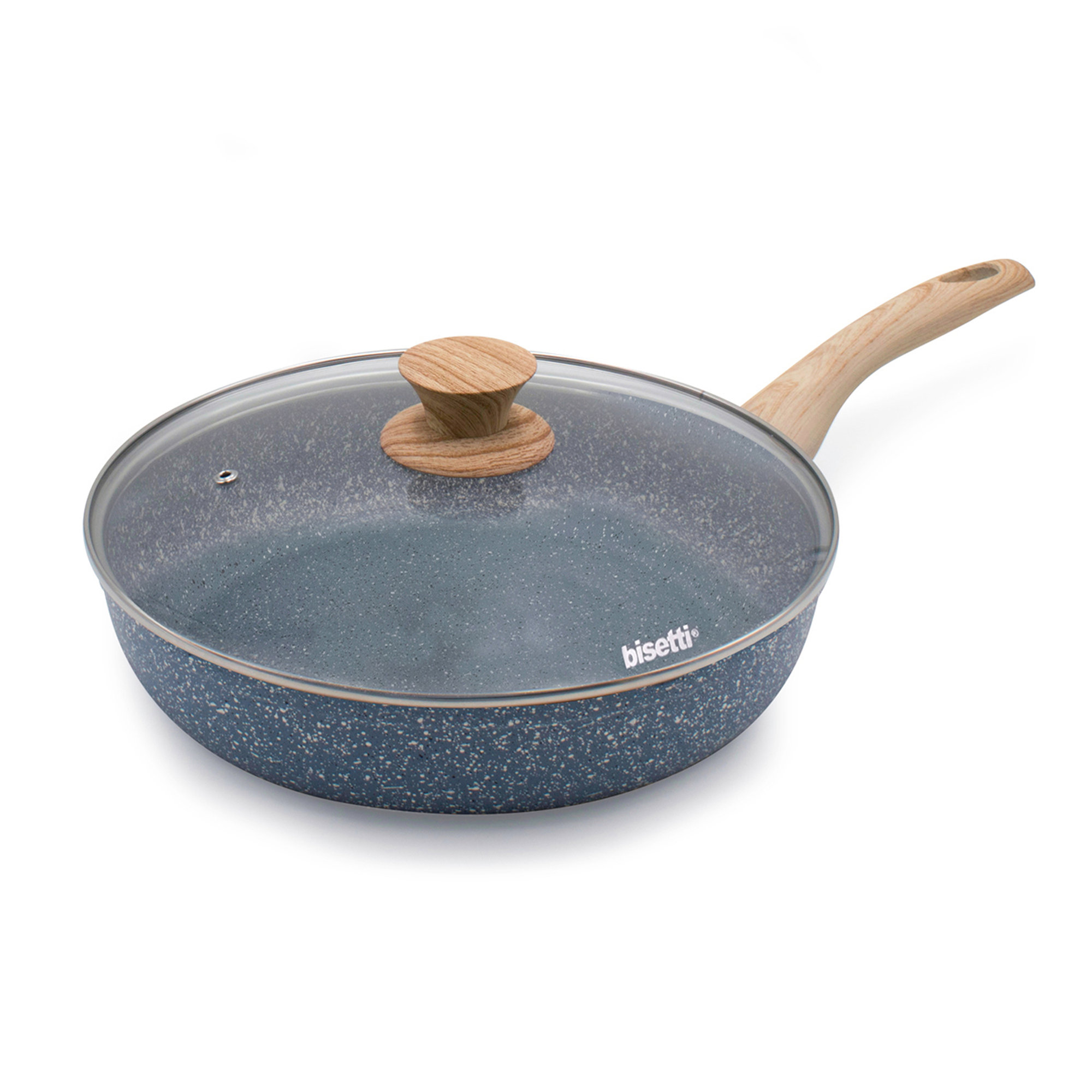 Sartén ø 28 cm «Pierre Gourmet» con tapa y asa de diseño de madera Bisetti vista0