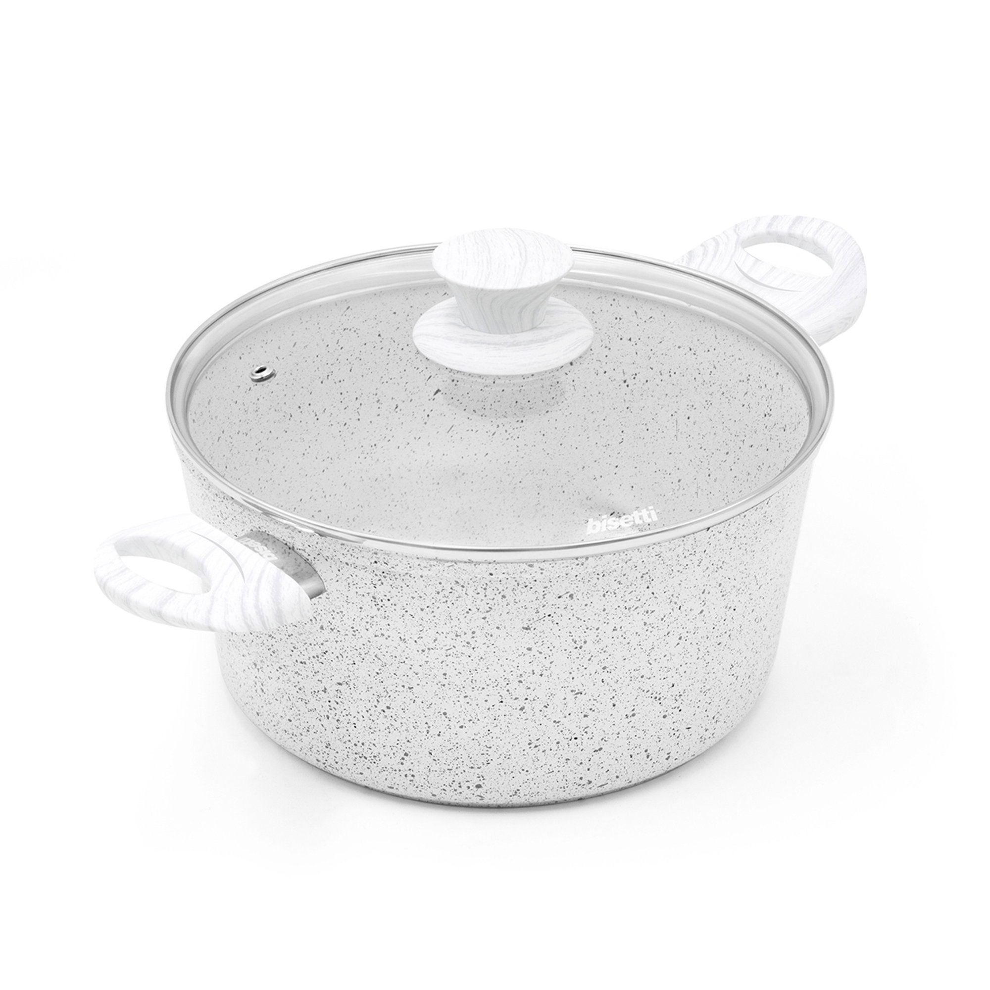 Casseruola ø 24 cm "Stonewhite" con coperchio manico effetto legno bianco Bisetti vista0