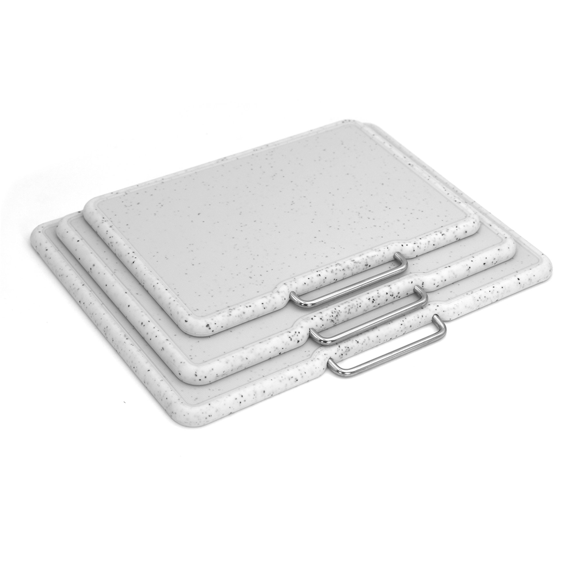 Set 3 taglieri "Stonewhite" effetto granito con rack in acciaio inossidabile Bisetti vista1