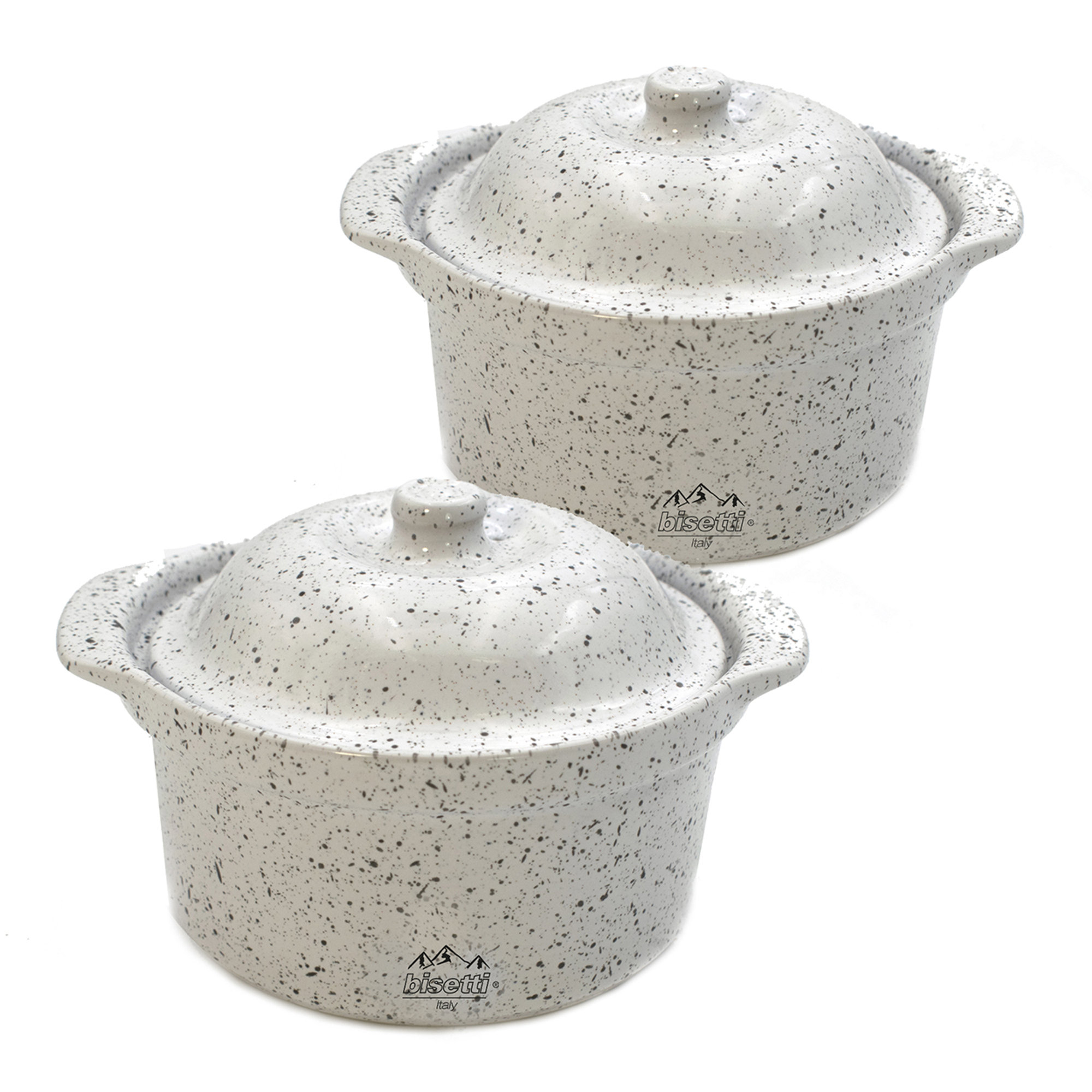 Set 2 pz. mini cocotte 14,5x13x6 cm stoneware alta resistenza Stonewhite Bisetti vista0