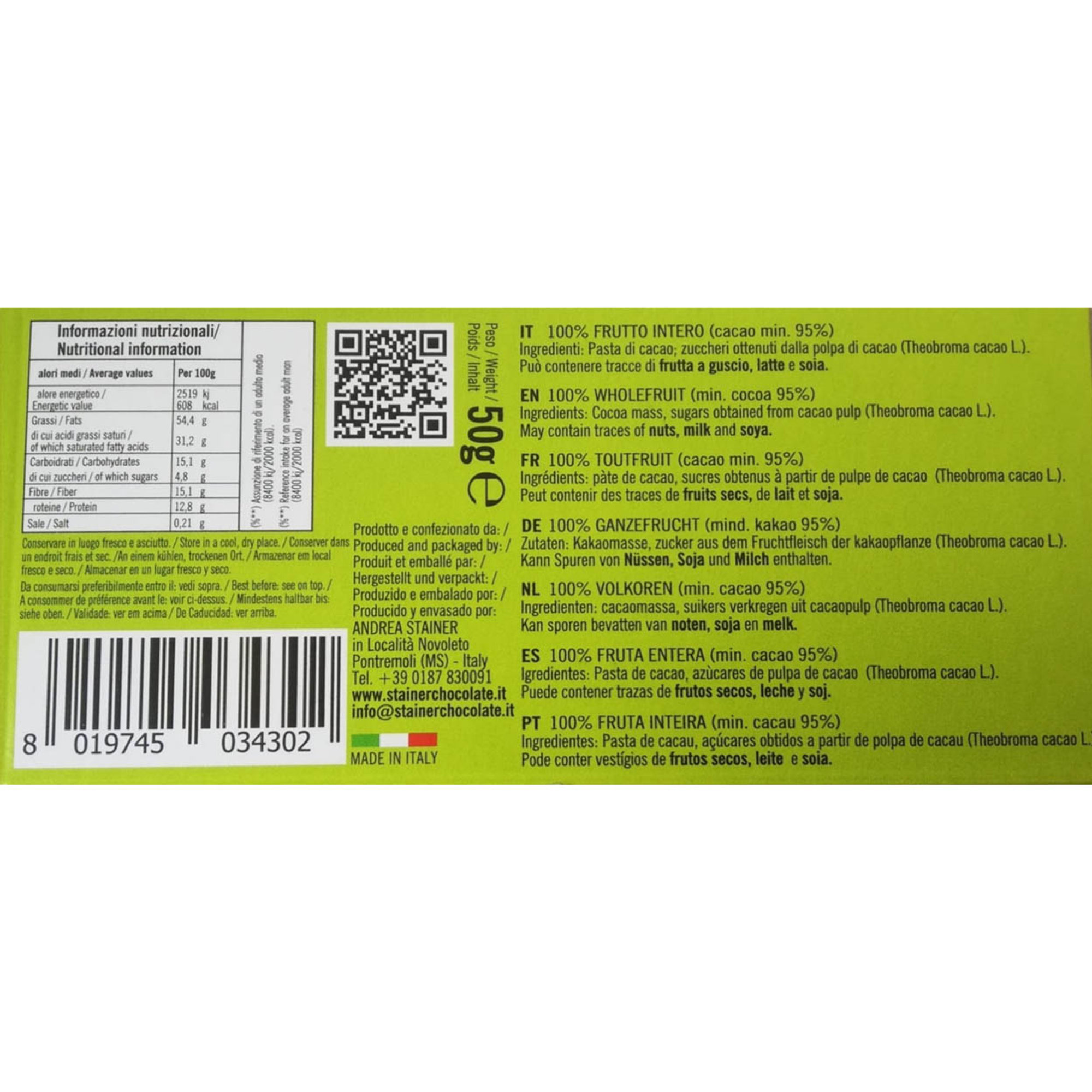 10 Tafeln Schokolade GREEN 3 95% Kakao +5% Fruchtfleisch Stainer Cioccolato obsoleto vista1