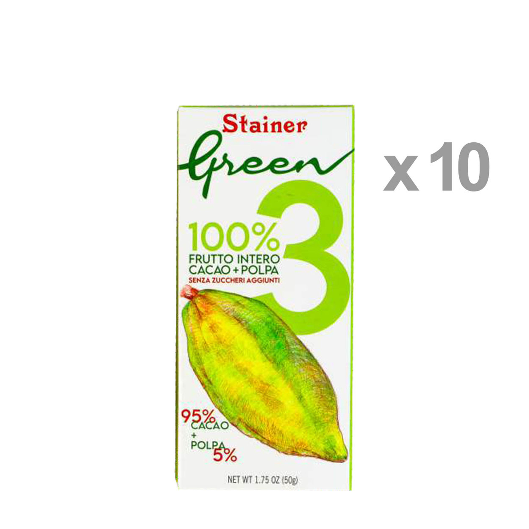 10 Tafeln Schokolade GREEN 3 95% Kakao +5% Fruchtfleisch Stainer Cioccolato obsoleto vista0