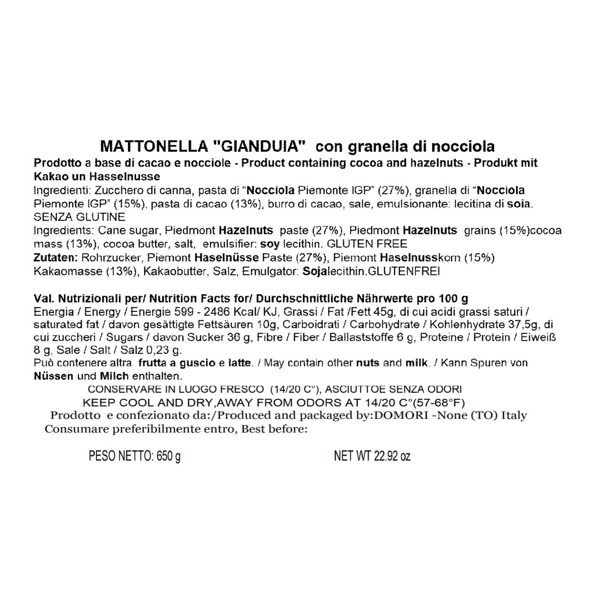 Mattonella gianduja con granella di nocciole Domori vista1