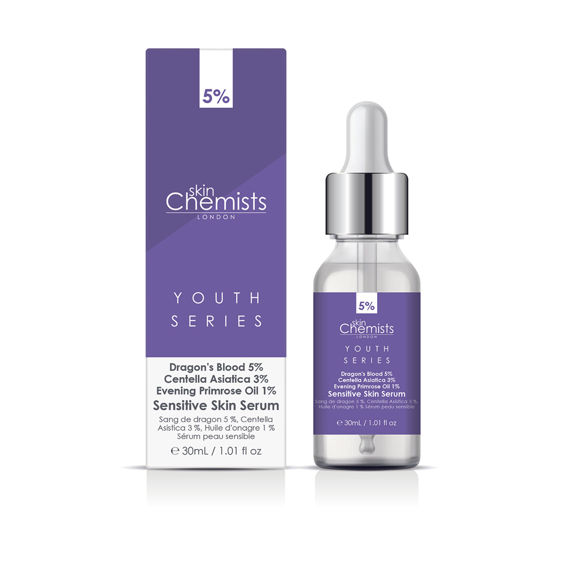 Siero per pelli sensibili - Sangue di Drago 5%, Centella Asiatica 3%, Olio di Enotera 1% 30ml Skin Chemists Youth Series vista0