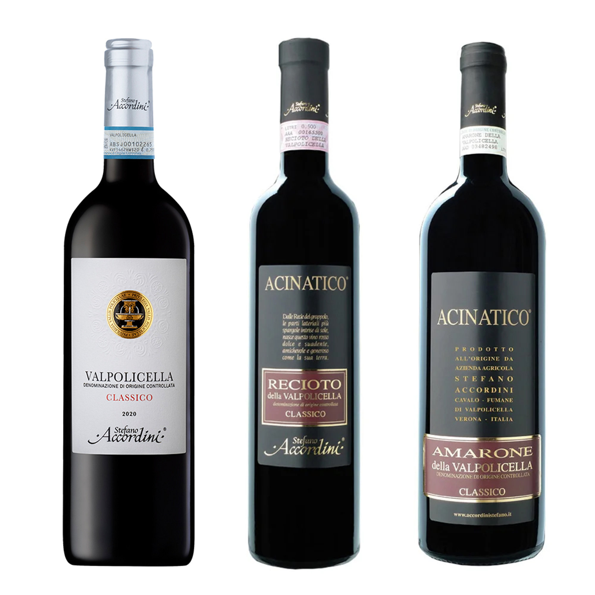 3 bottiglie miste: Valpolicella Classico 2020 - Recioto 2019 - Amarone 2018 Accordini vista0