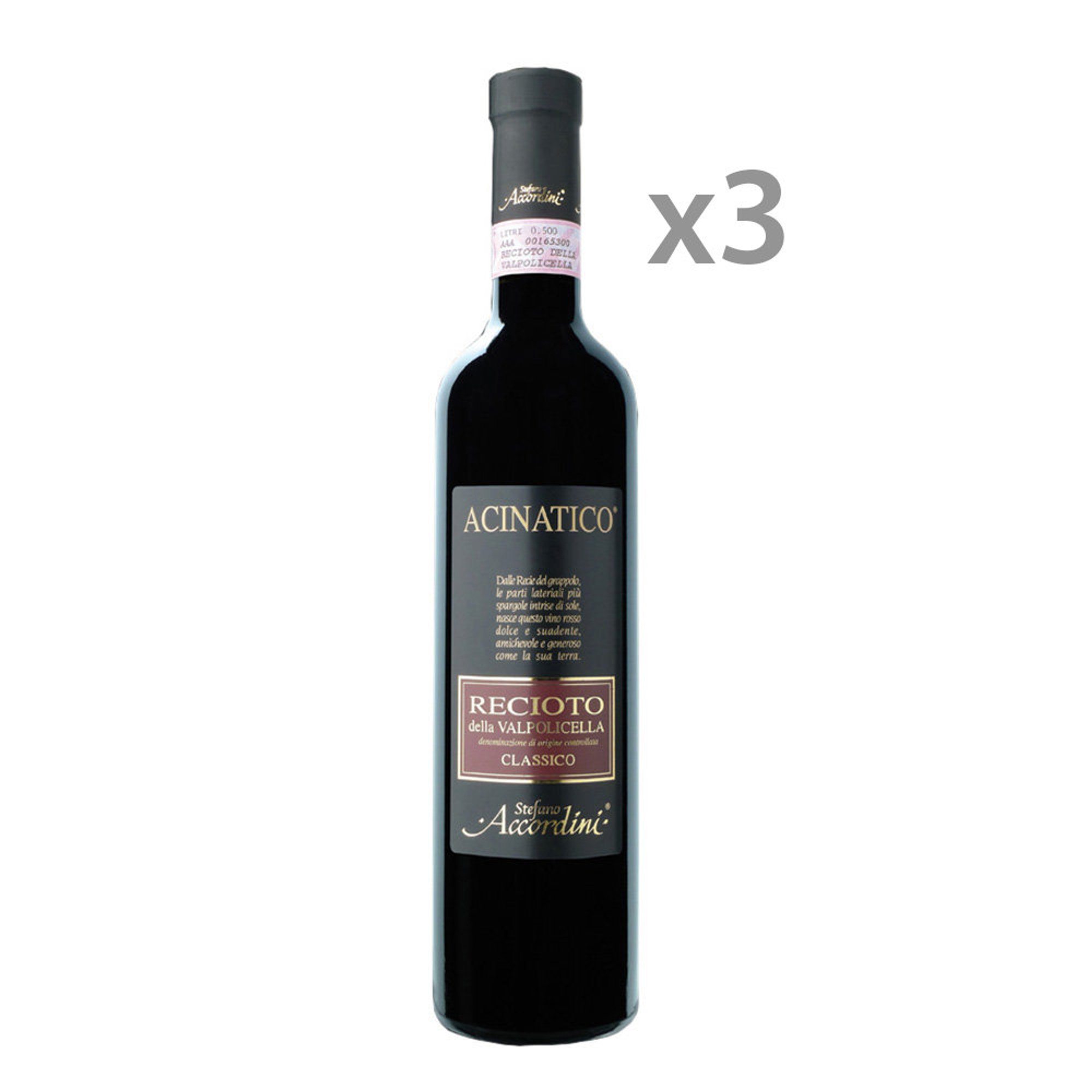 3 bottiglie Recioto della Valpolicella Classico Acinatico DOCG 2019 Accordini vista0