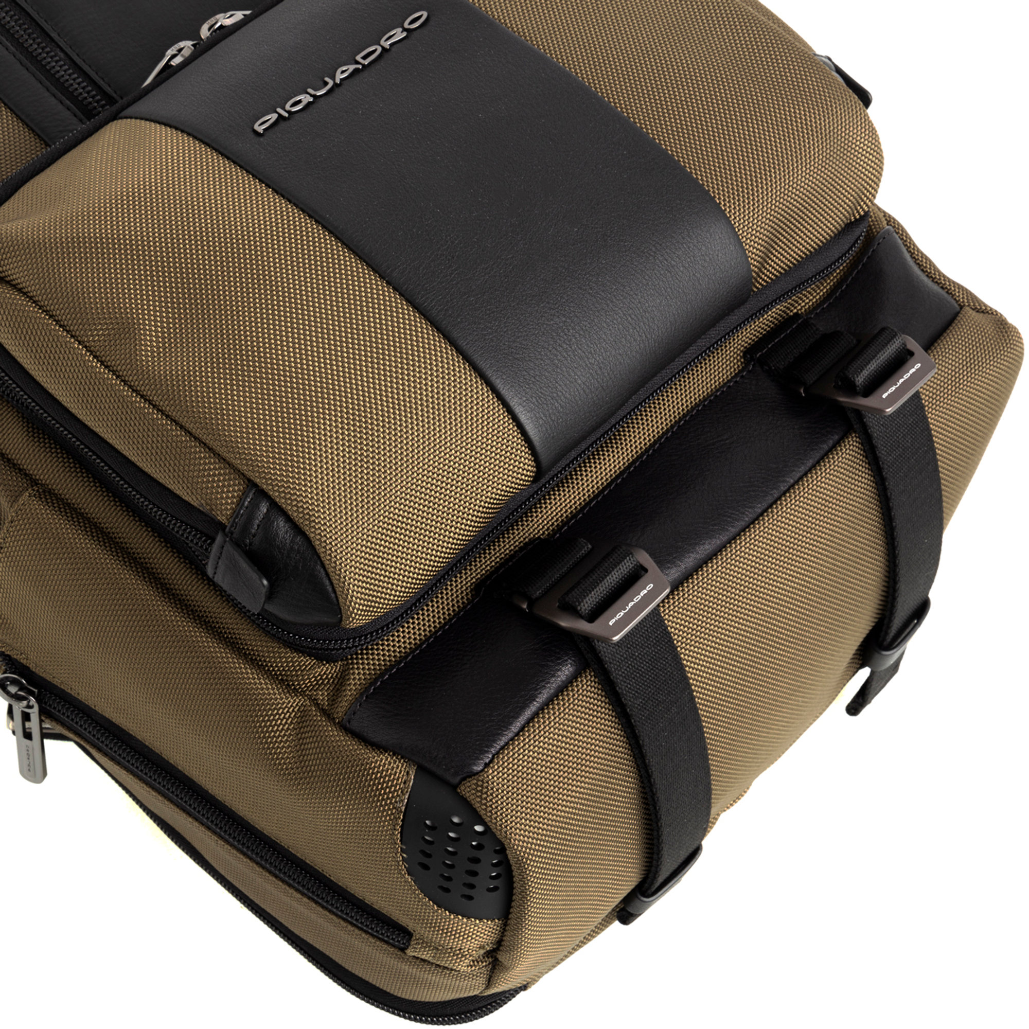 Zaino 2 comparti in tessuto e pelle porta computer e porta ipad® verde militare e nero Piquadro vista5