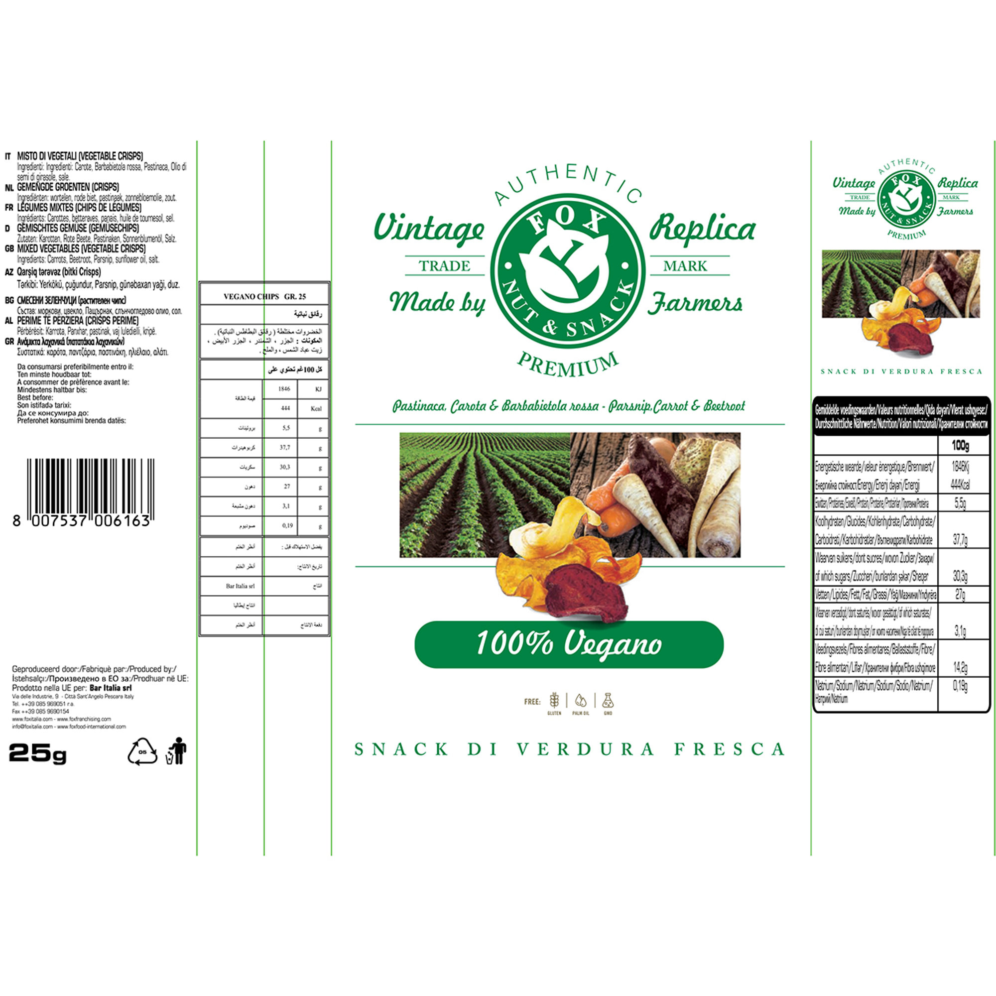 24 pacchetti - Chips Vegane da 25 gr Fox Italia vista1