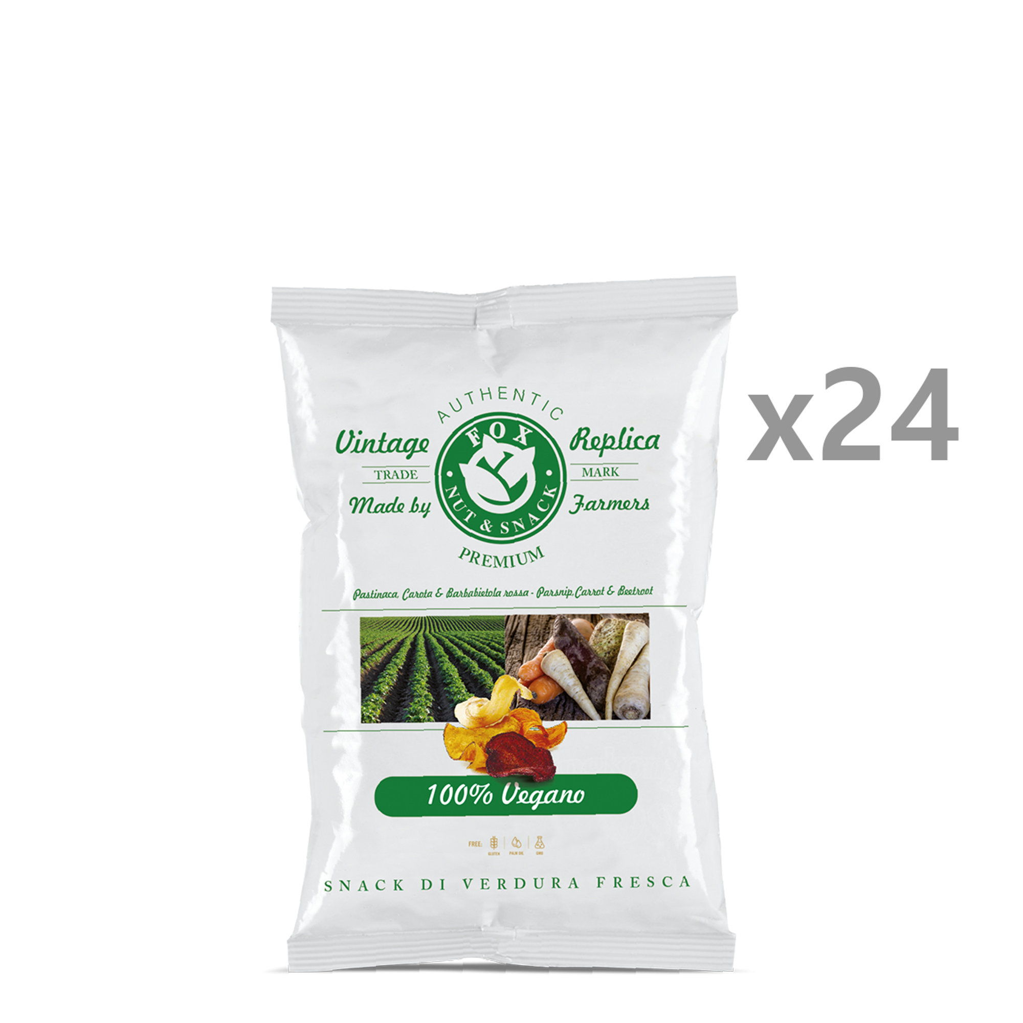 24 pacchetti - Chips Vegane da 25 gr Fox Italia vista0