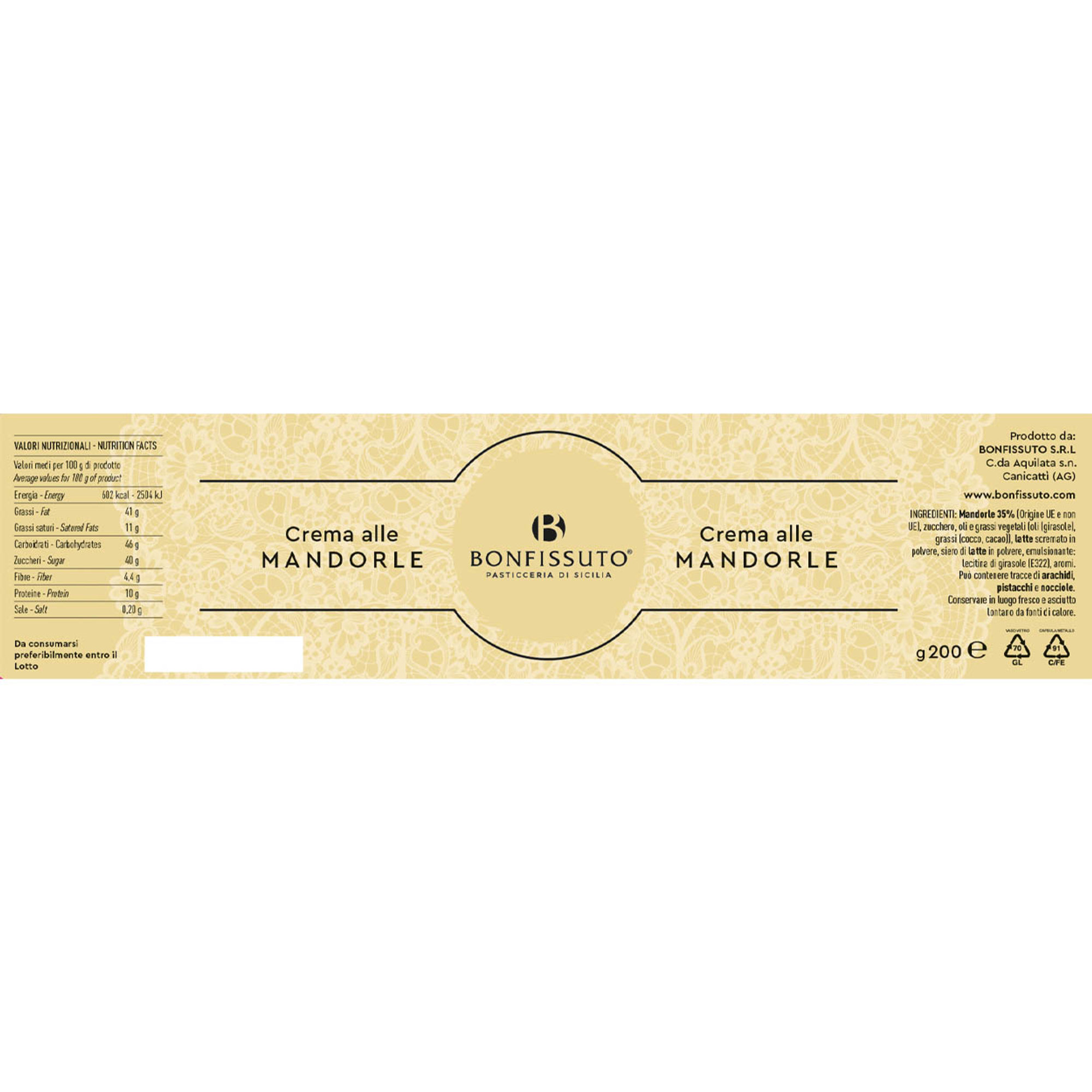 6 vasetti misti 200 gr : crema alla mandorla + crema al pistacchio Bonfissuto Pasticceria di Sicilia vista3