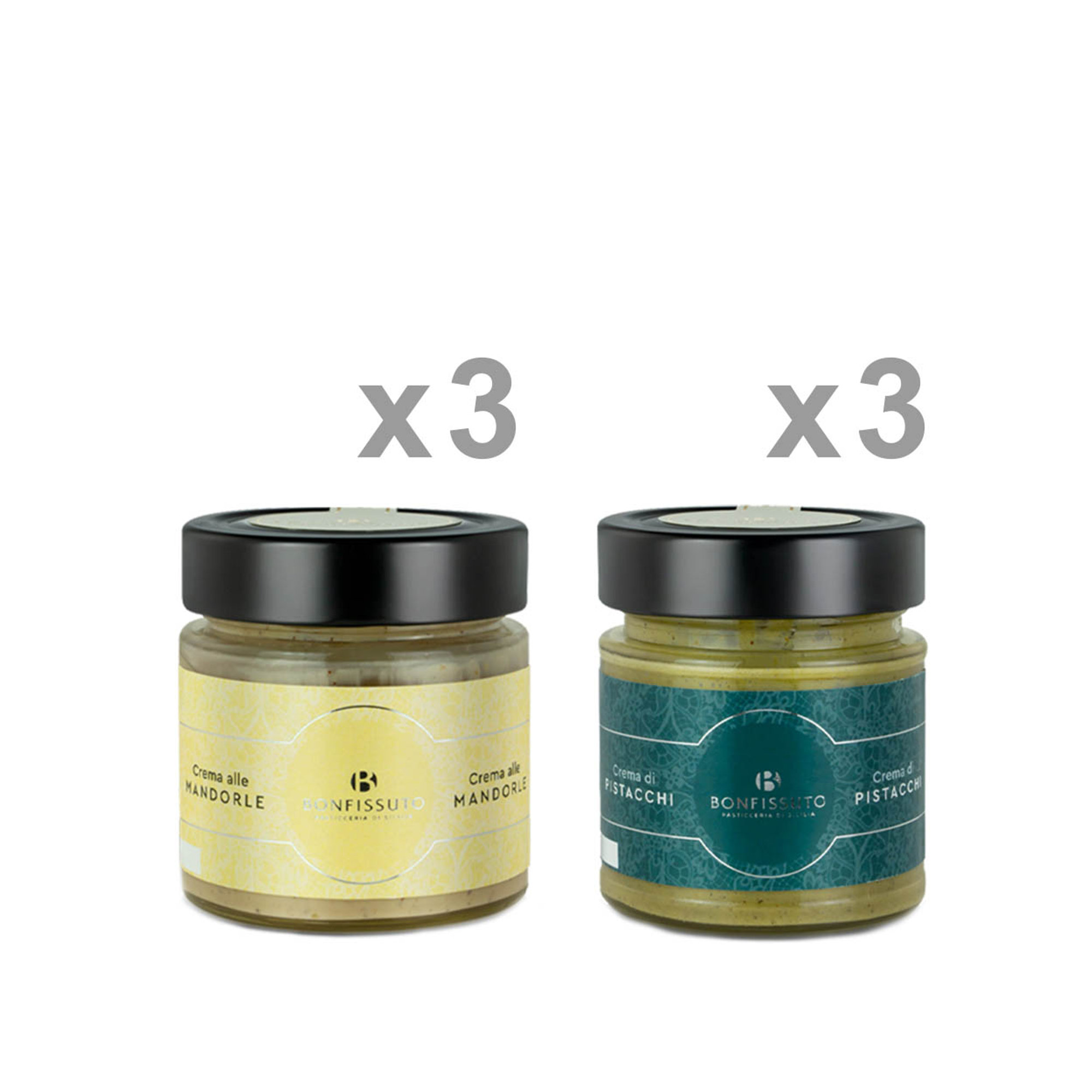 6 vasetti misti 200 gr : crema alla mandorla + crema al pistacchio Bonfissuto Pasticceria di Sicilia vista0