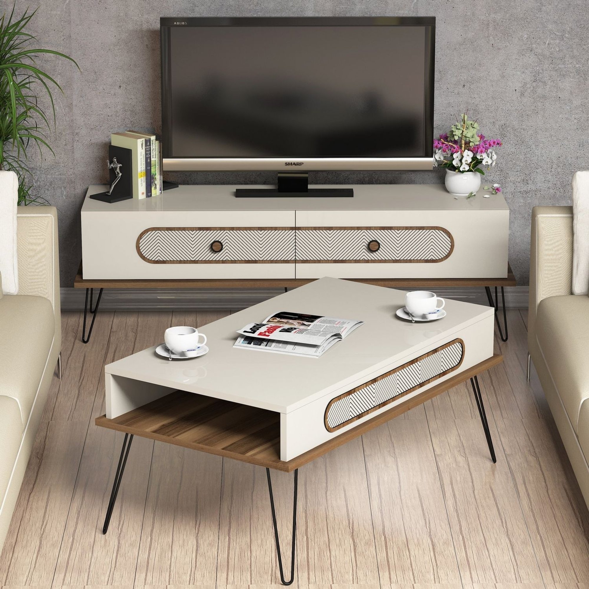 Set di mobili per soggiorno Crema Kalune design vista1