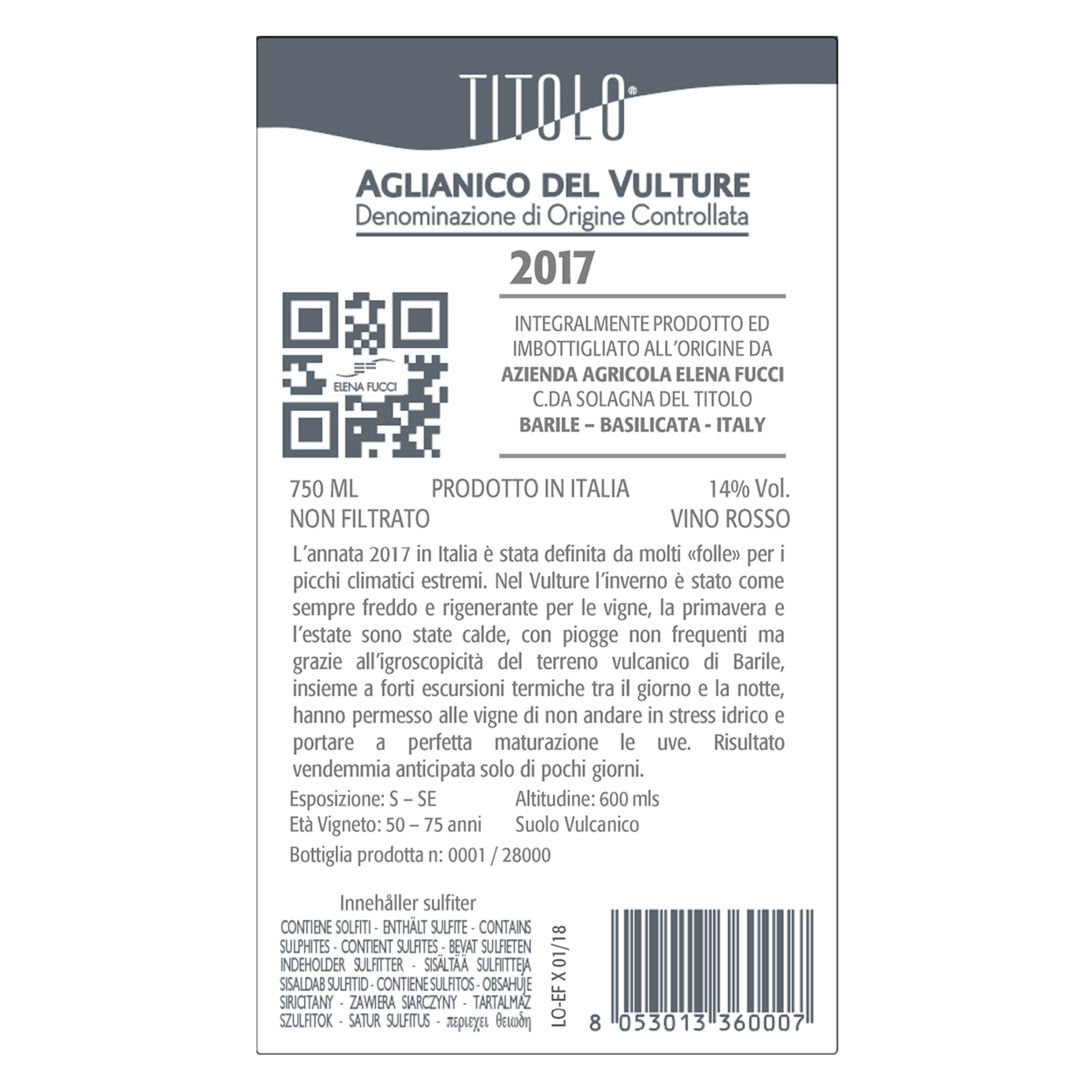 3 bottiglie - Aglianico del Vulture DOC "Titolo" 2019 Elena Fucci vista1