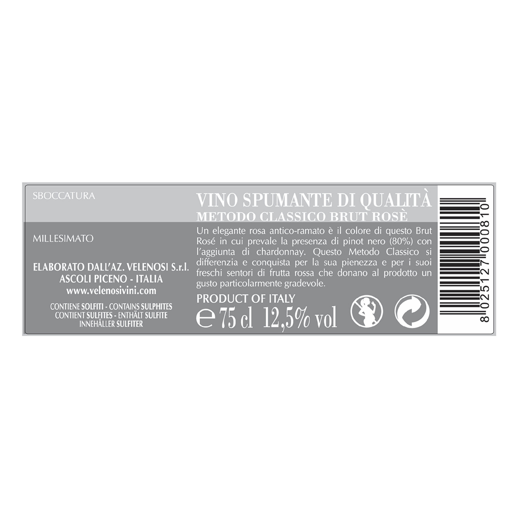 3 bottiglie The Rose Spumante Metodo Classico da 75 cl Velenosi vista1