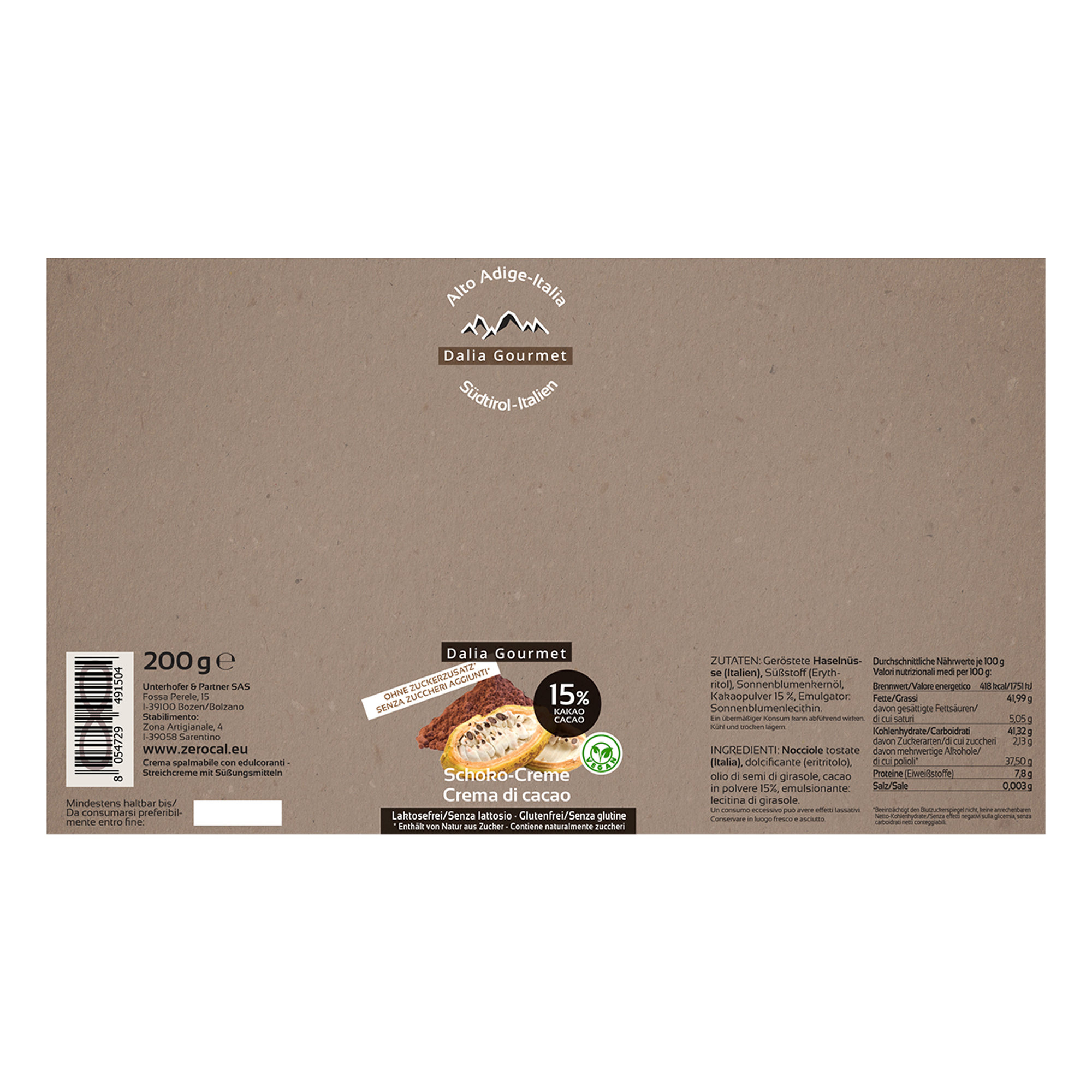 4 vasetti crema di cacao da 200 gr Zero Cal vista2