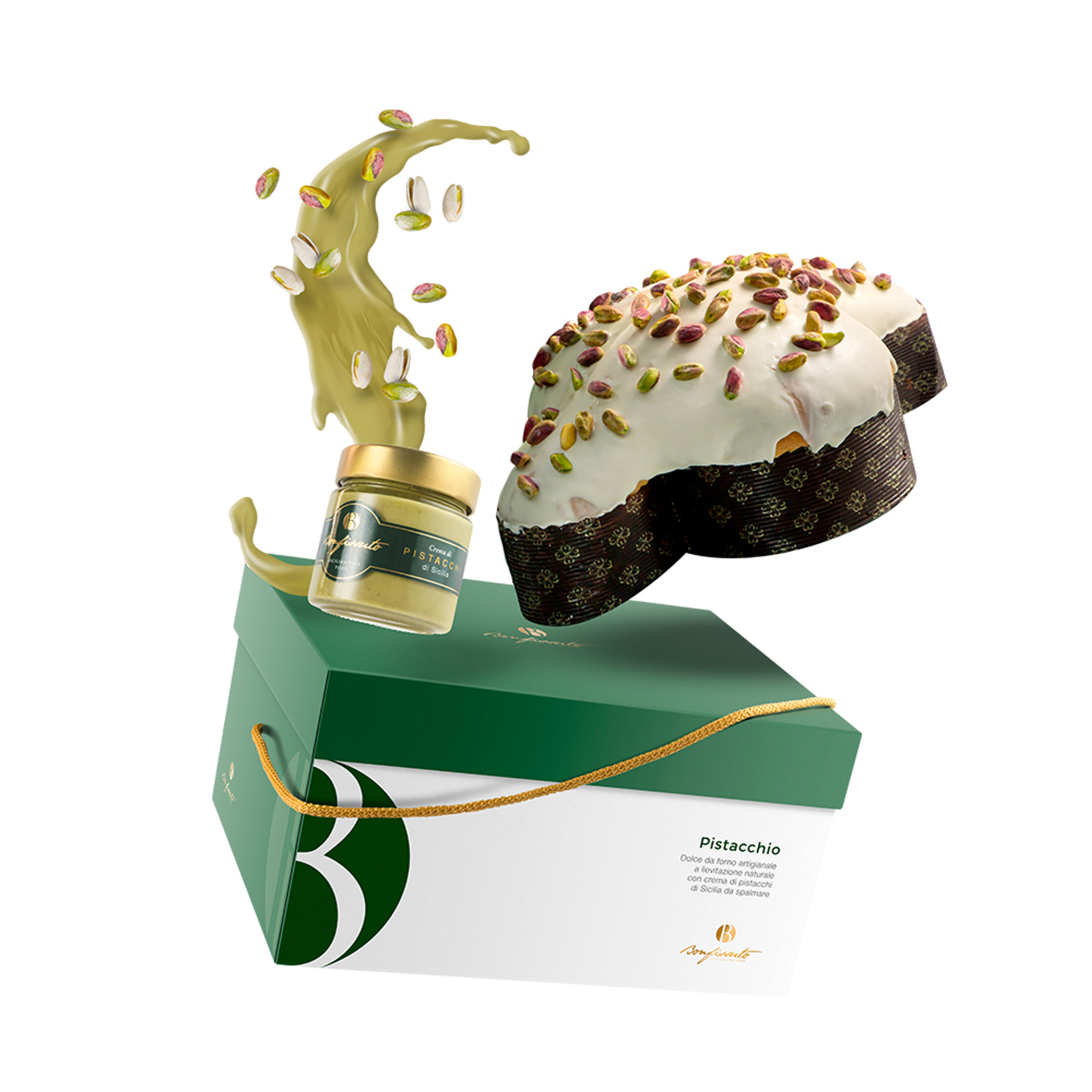 Box colomba al pistacchio e crema di pistacchi di Sicilia Bonfissuto Pasticceria di Sicilia vista0