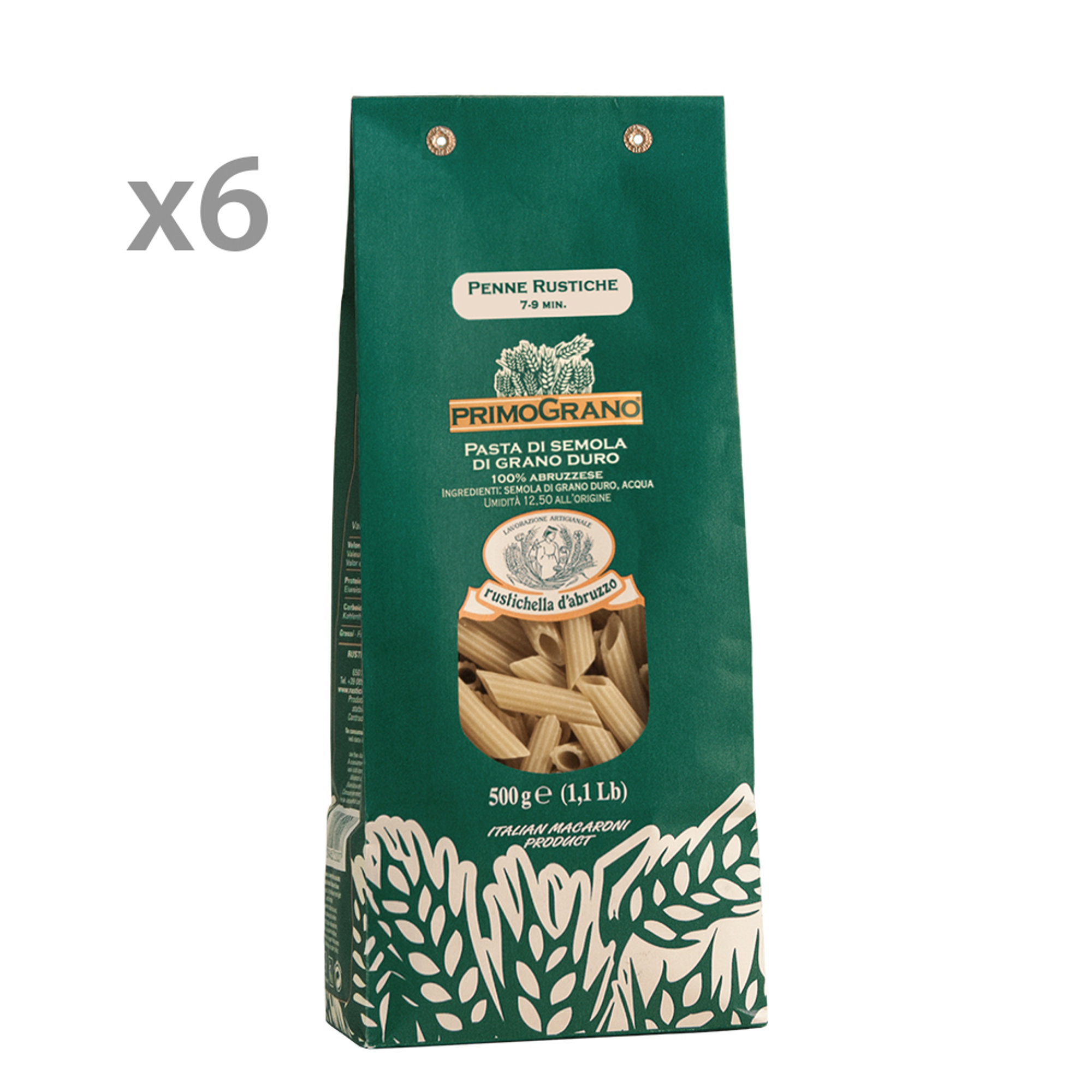6 Confezioni Penne Rustiche primograno 100% abruzzese 500 gr Rustichella d'Abruzzo vista0