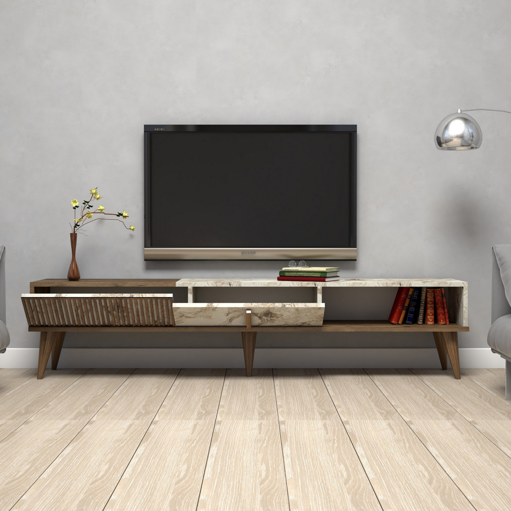Milan - Meuble TV en noyer, blanc Kalune design vista3