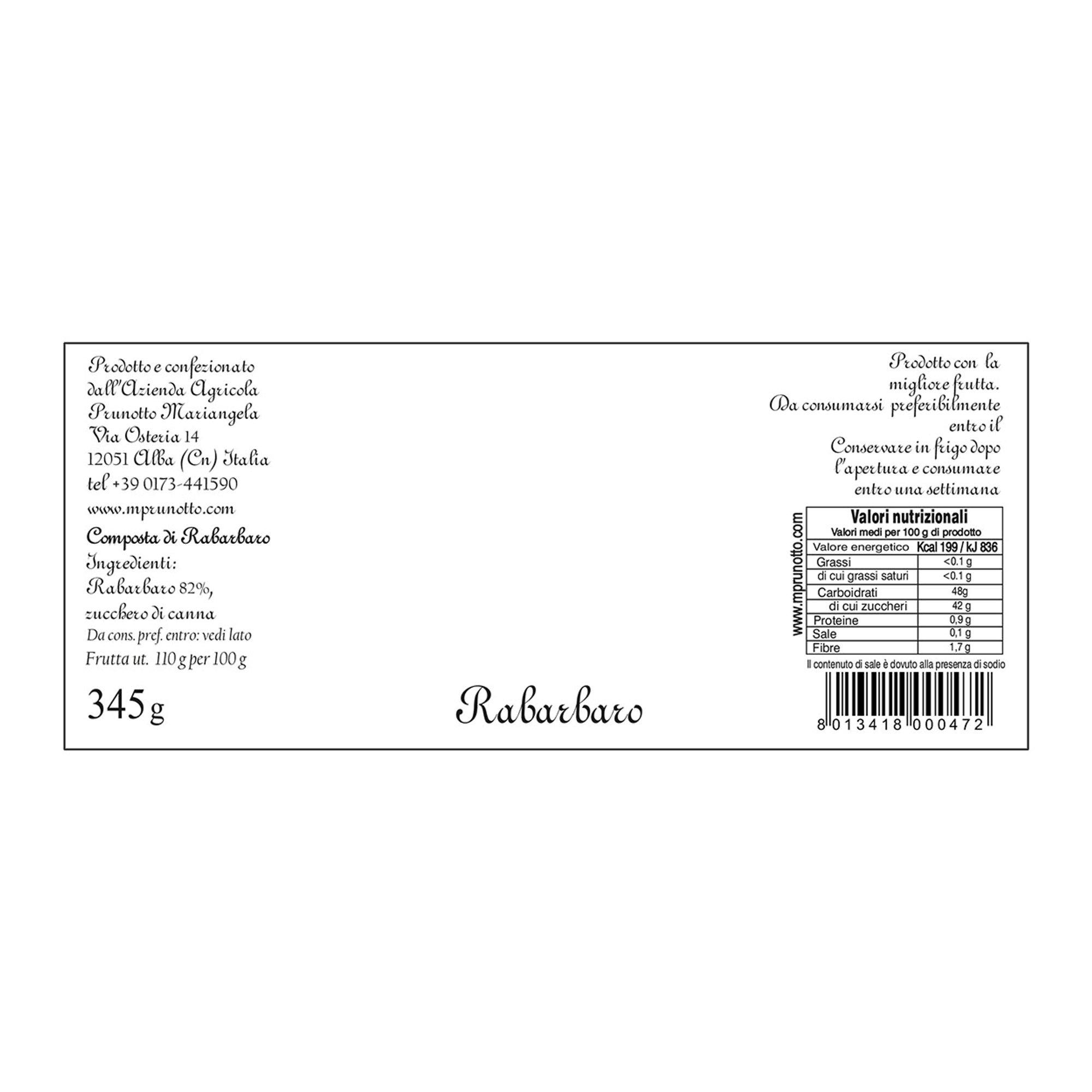 6 barattoli Composta di rabarbaro 345 g. Prunotto vista1
