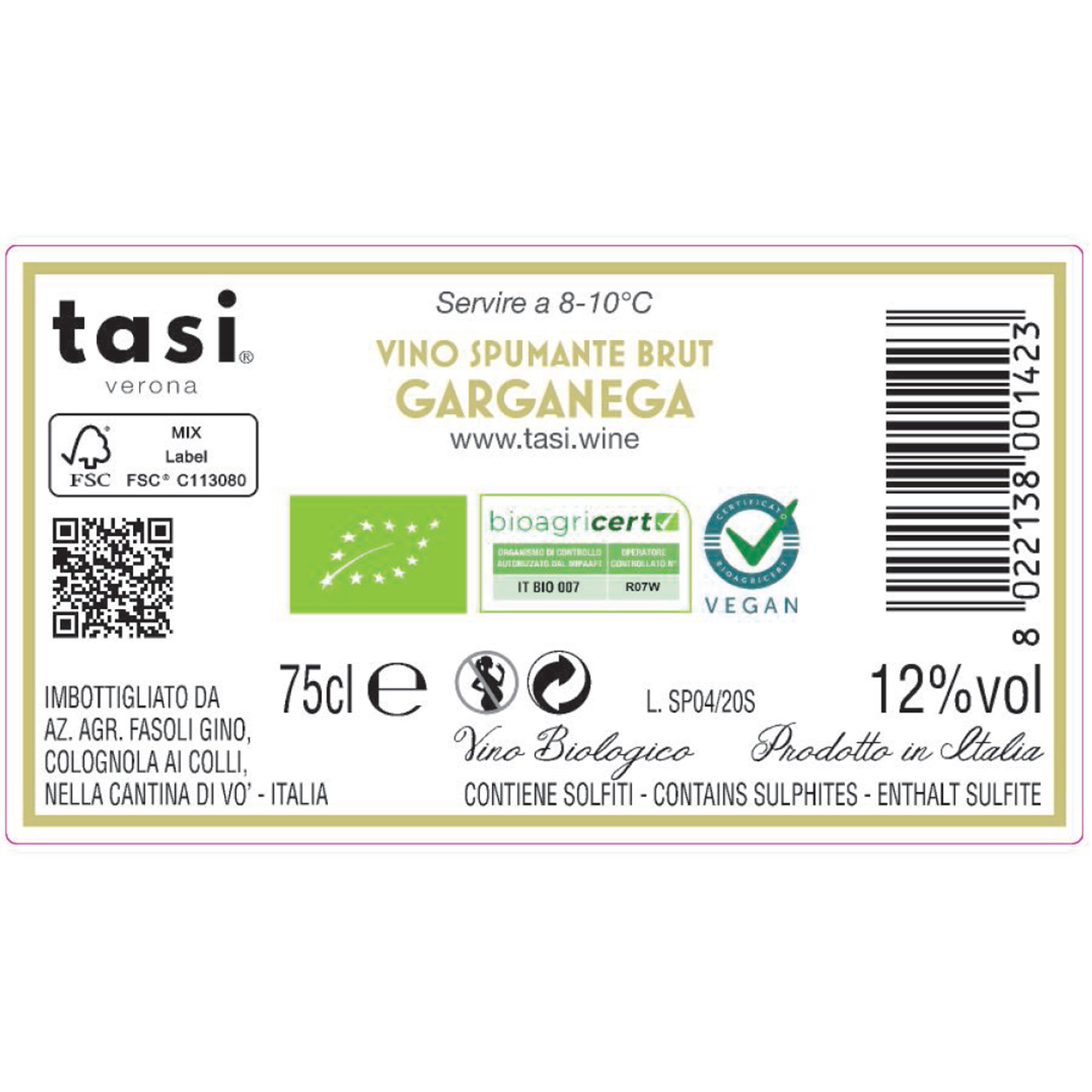 3 Bottiglie miste Le Cave: 2 x TASI Garganega Spumante Brut 2019 millesimato - 1 x TASI Prosecco DOC Spumante 2019 Tasi vista1