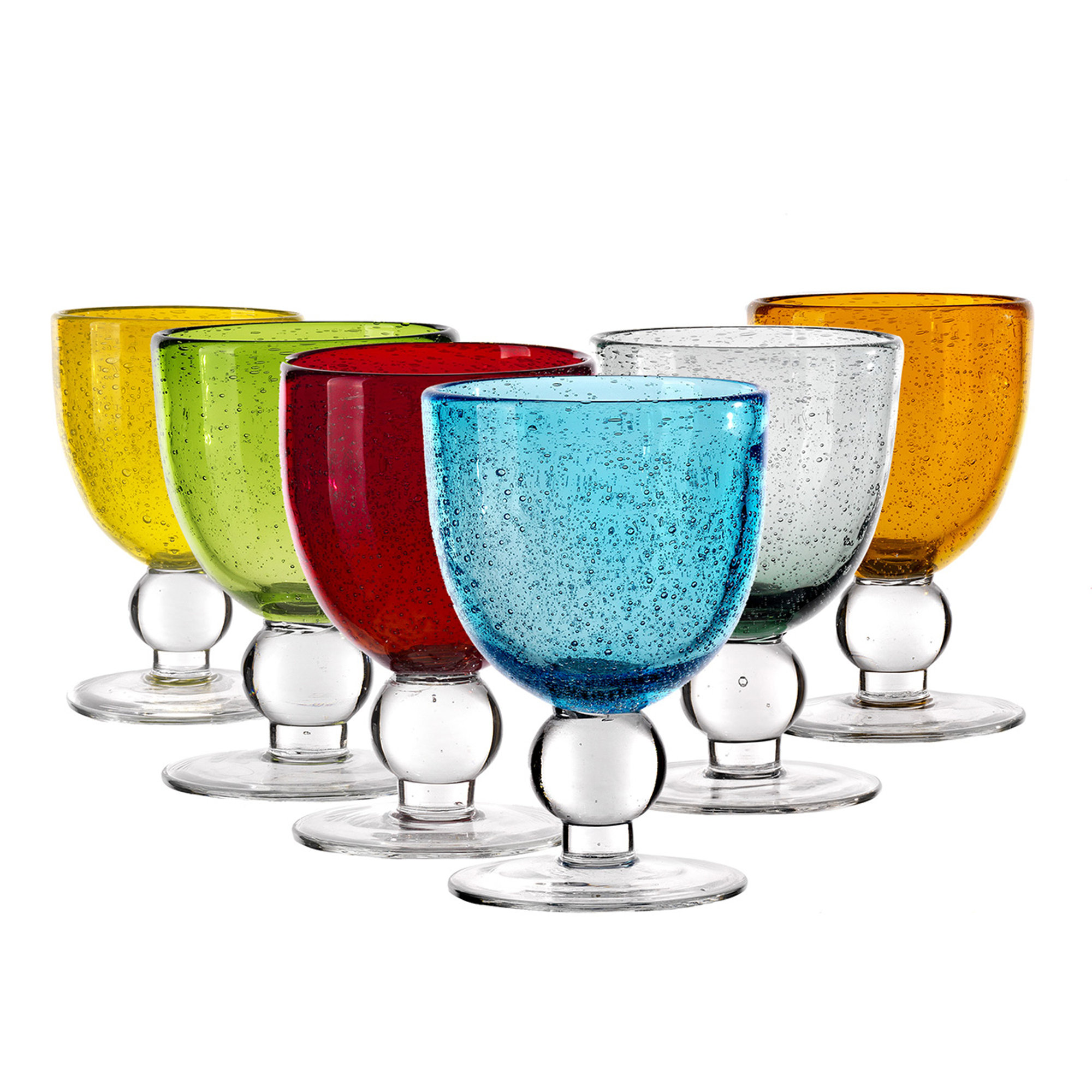 Set 6 Stk. Bubbles bauchiges niedriges Glas H.13 cm, farbig sortiert Onlylux vista1