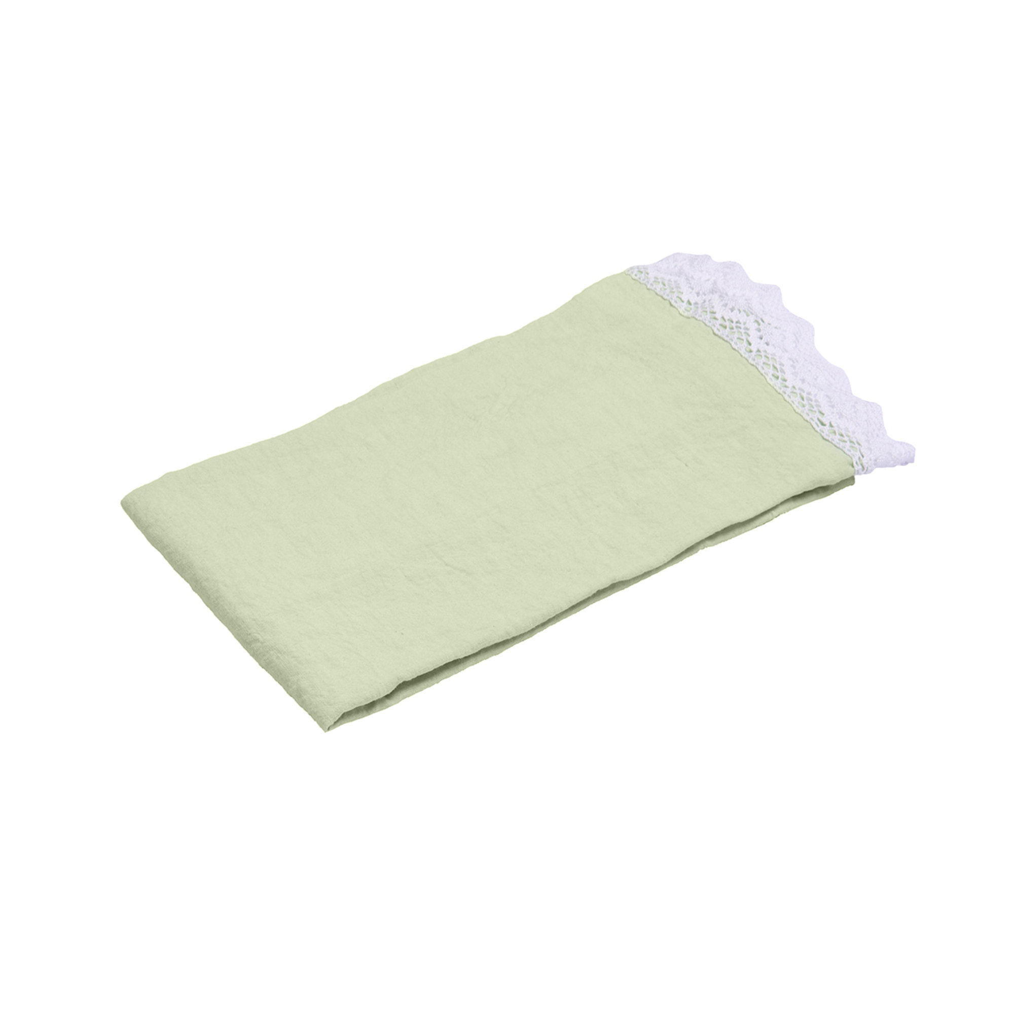 Nappe 100% lin stonewash avec dentelle 140x350 vert tendre Puro lino vista1