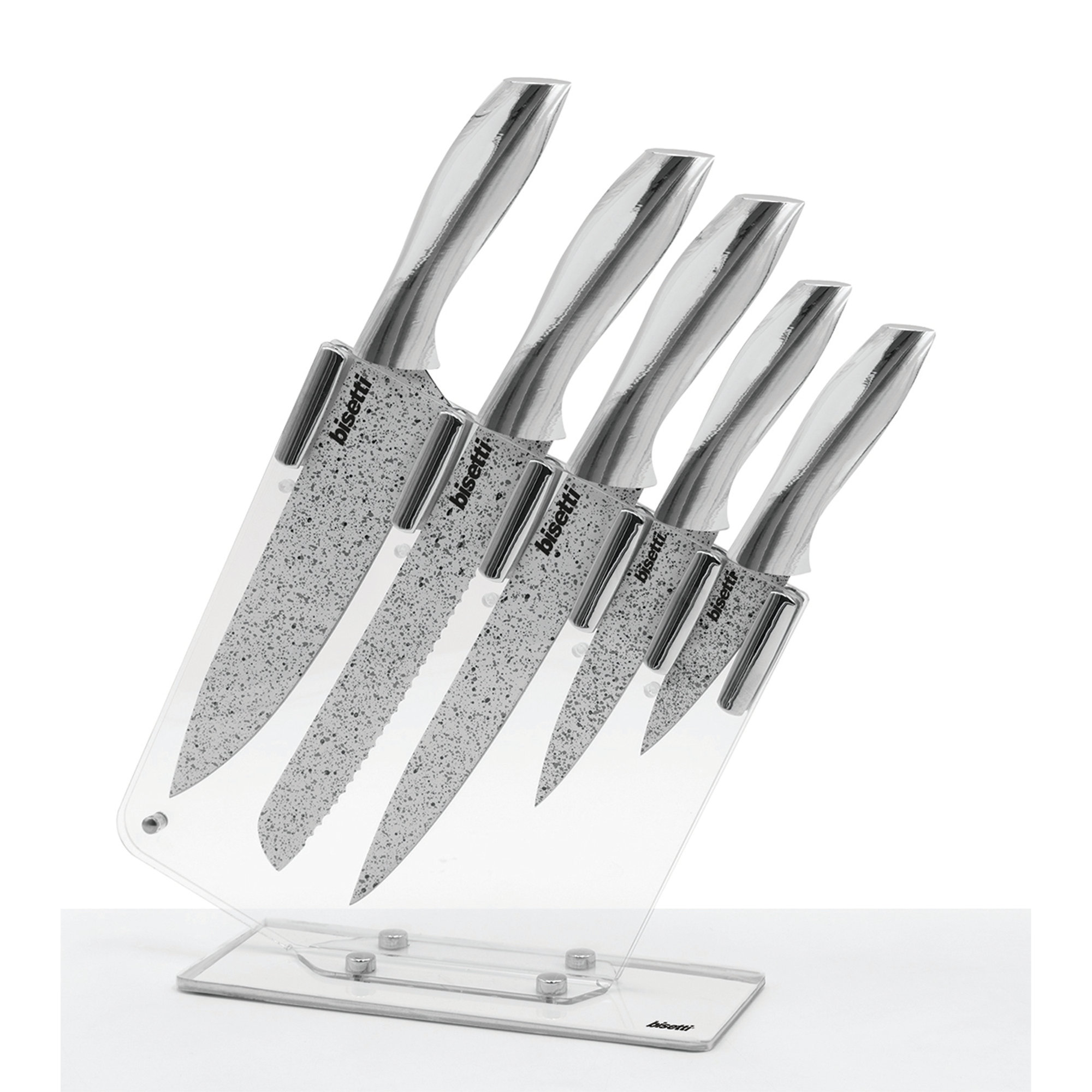 Set 5 coltelli "StoneWhite" - manici finitura argento Bisetti vista0