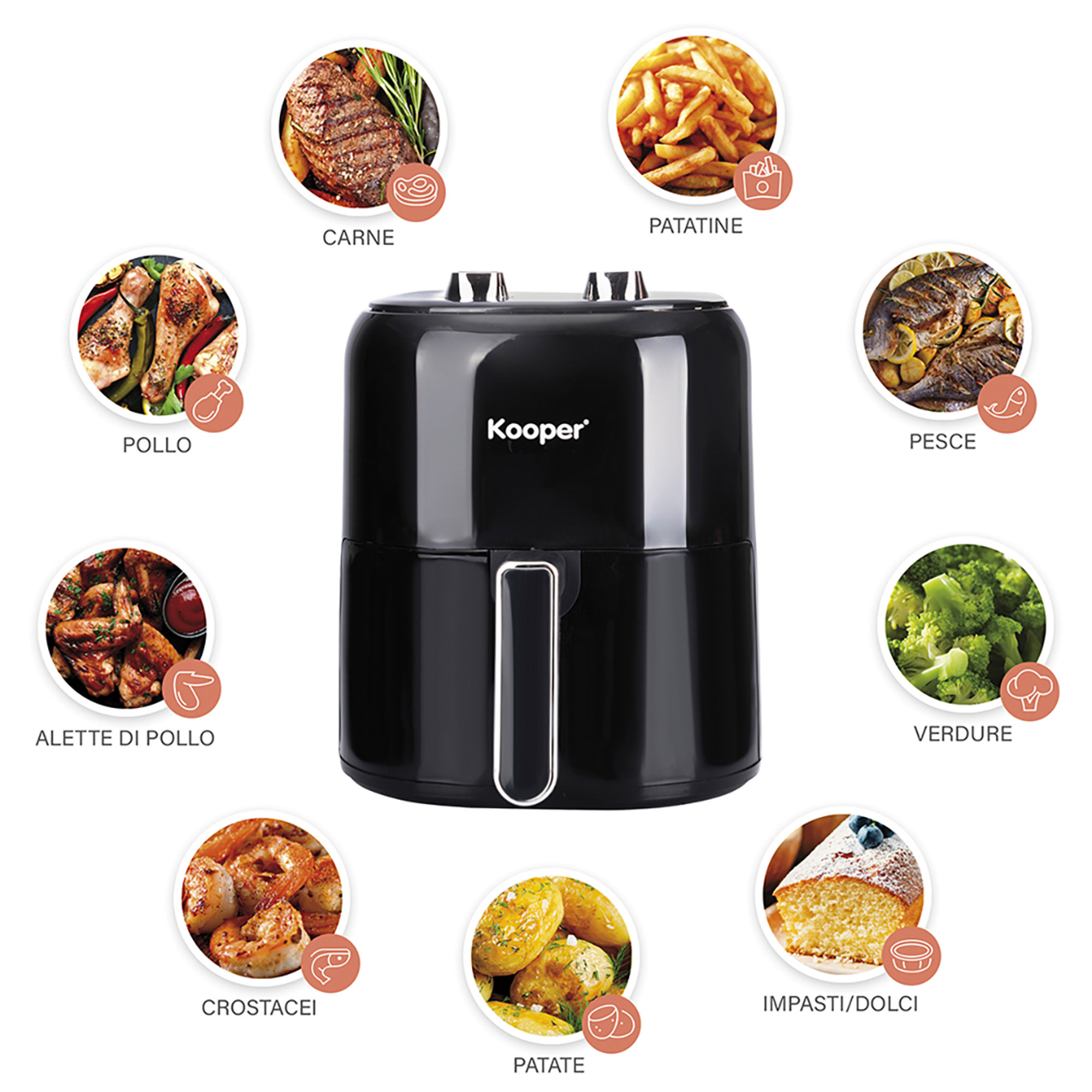 Friggitrice aria 5,5lt 1400w black e manopole silver Kooper vista13
