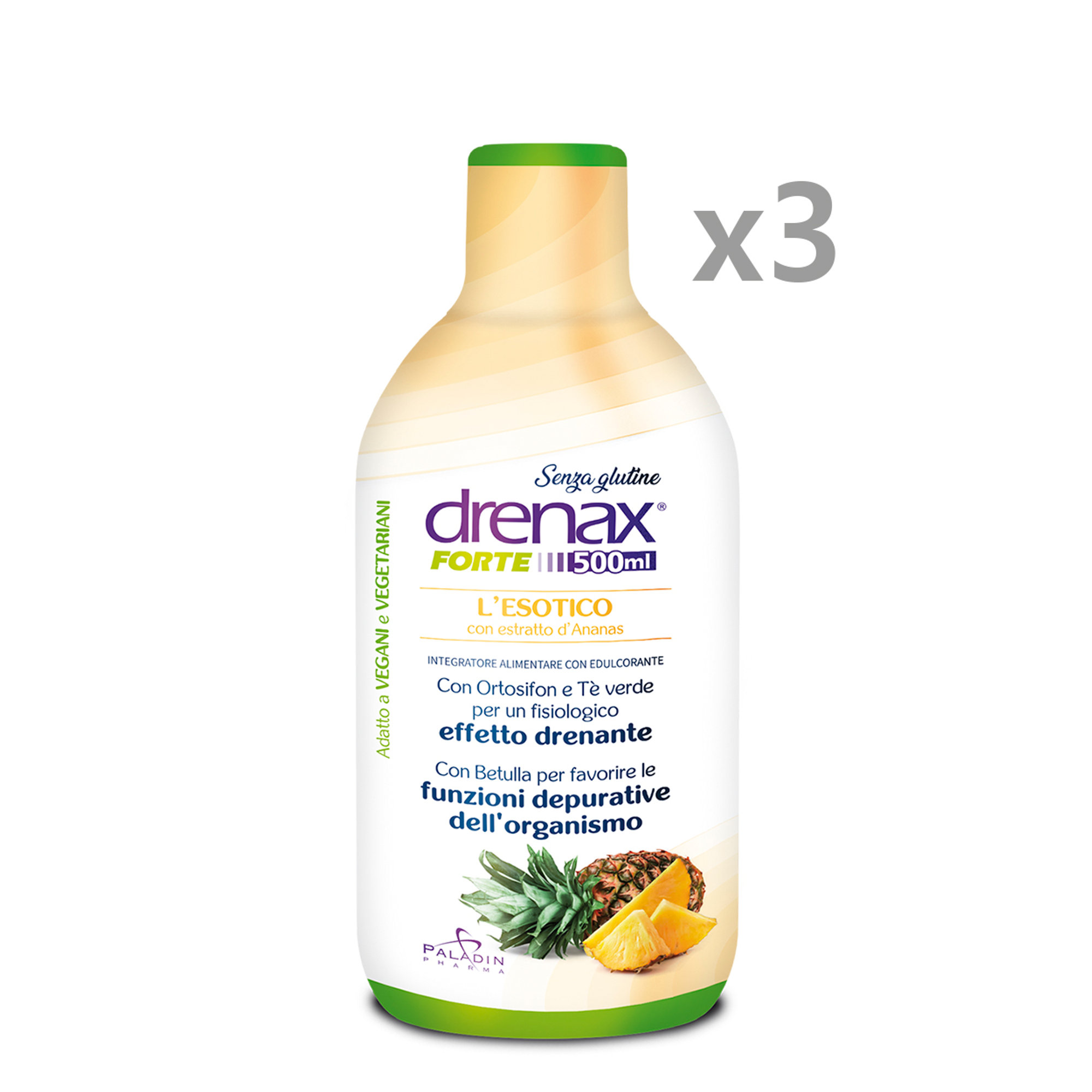 3 Confezioni - DRENAX  Forte Ananas 500 ml Drenax vista0
