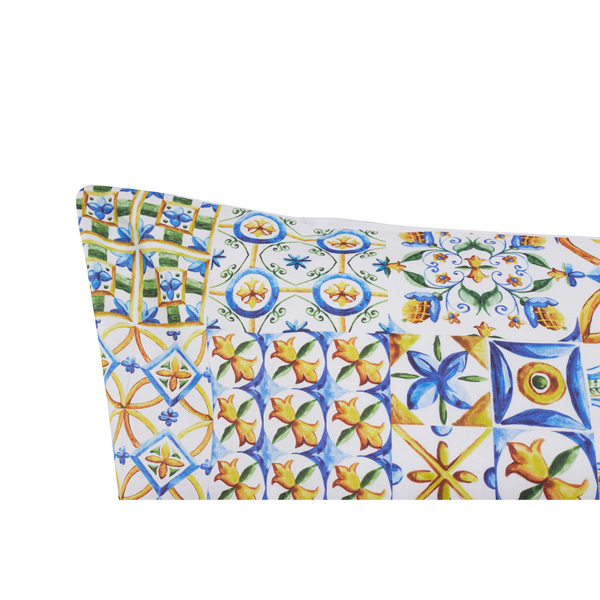 Coppia di Federe Bifaccia Cotone 50x80 Bianche Maioliche Siciliane/Bianco Ispirazione Sicilia vista2