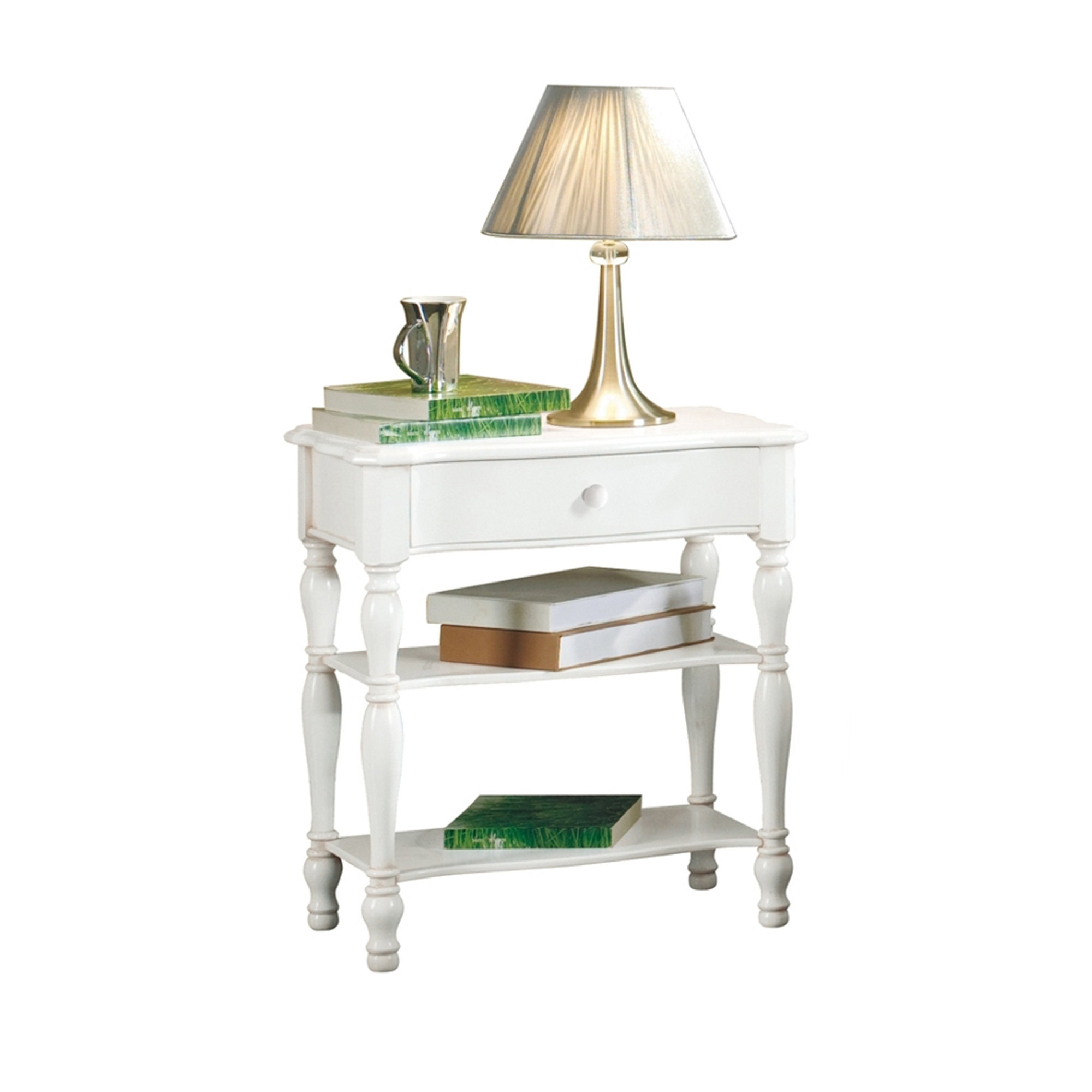 Comodino con cassetto e gambe tornite, bianco Tempi moderni ,bianco vista0