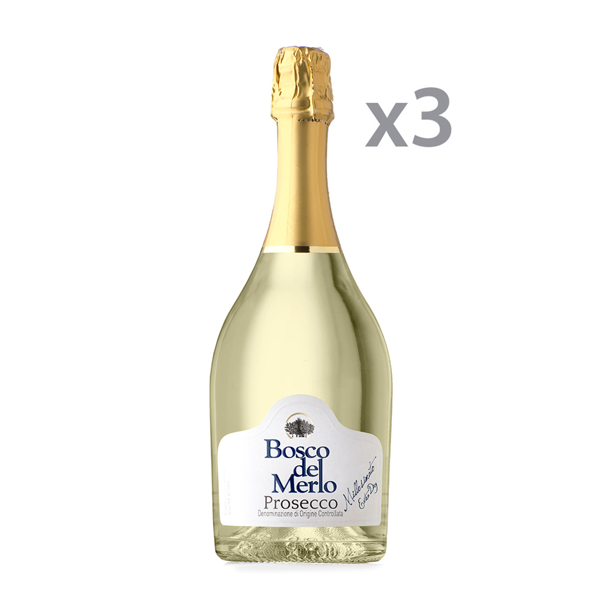 3 bottiglie Prosecco DOC Extra Dry Millesimato 2016 Bosco del Merlo vista0