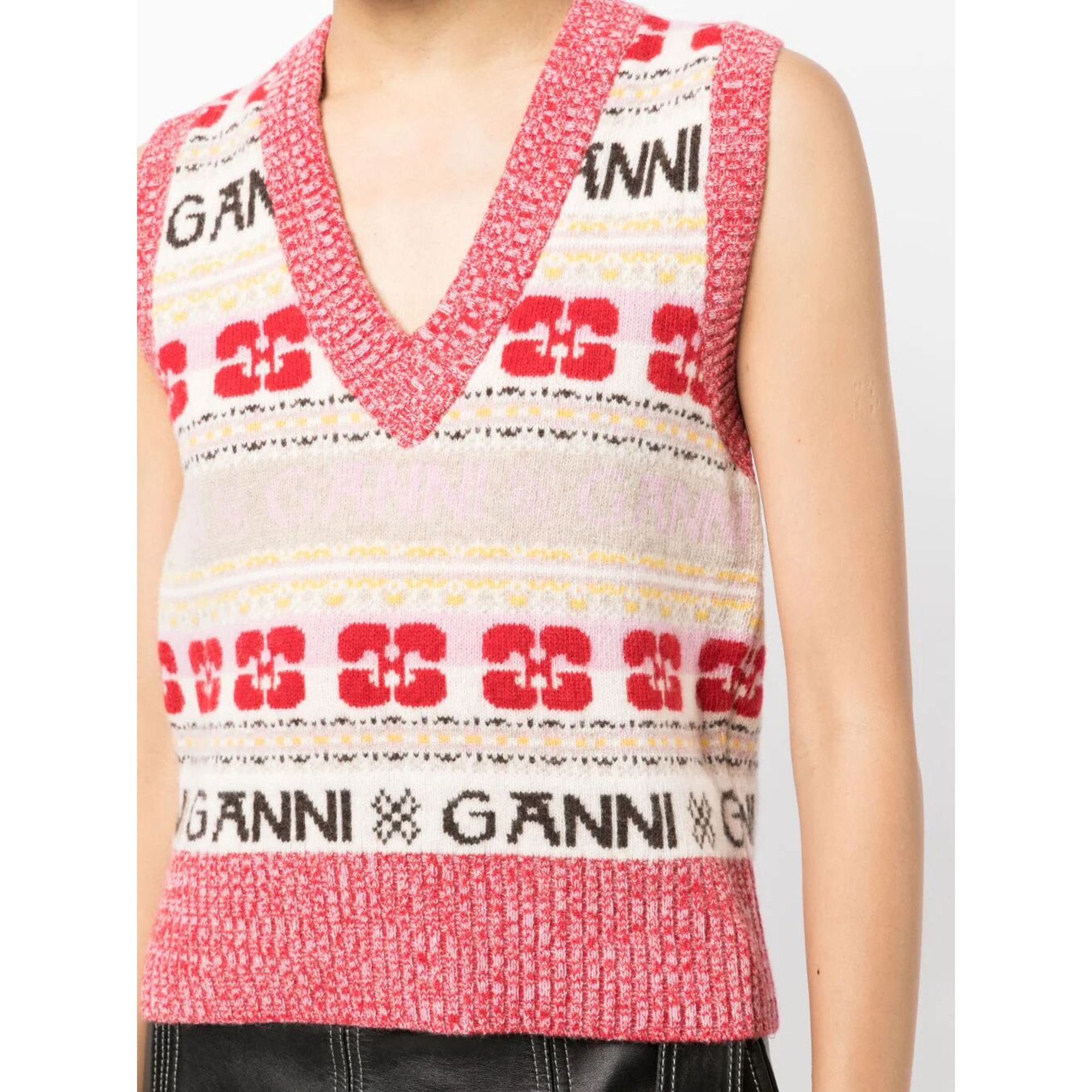 Gilet en laine mélangée à logo K1902 Ganni vista2